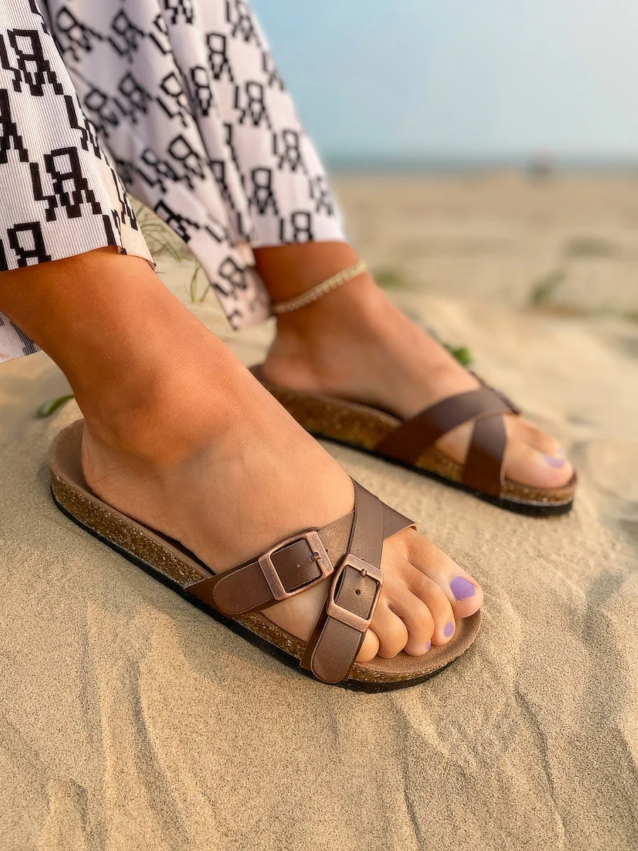 Double-Buckle-up Crisscross Slide Sandals Sliders - Maibulun - Image 3