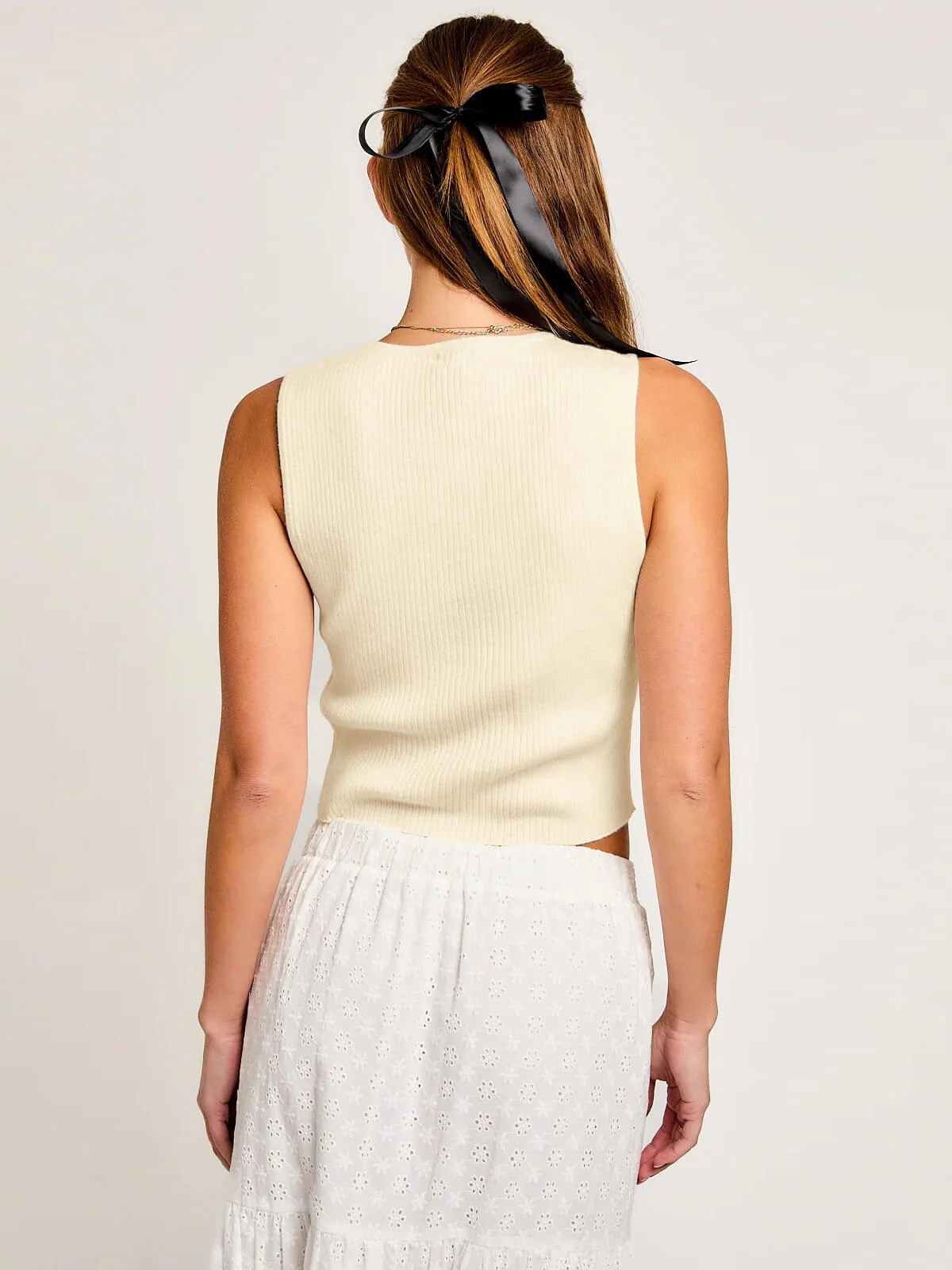 Downtime Sleeveless Front Bow Tie Tank - apricot - Image 3