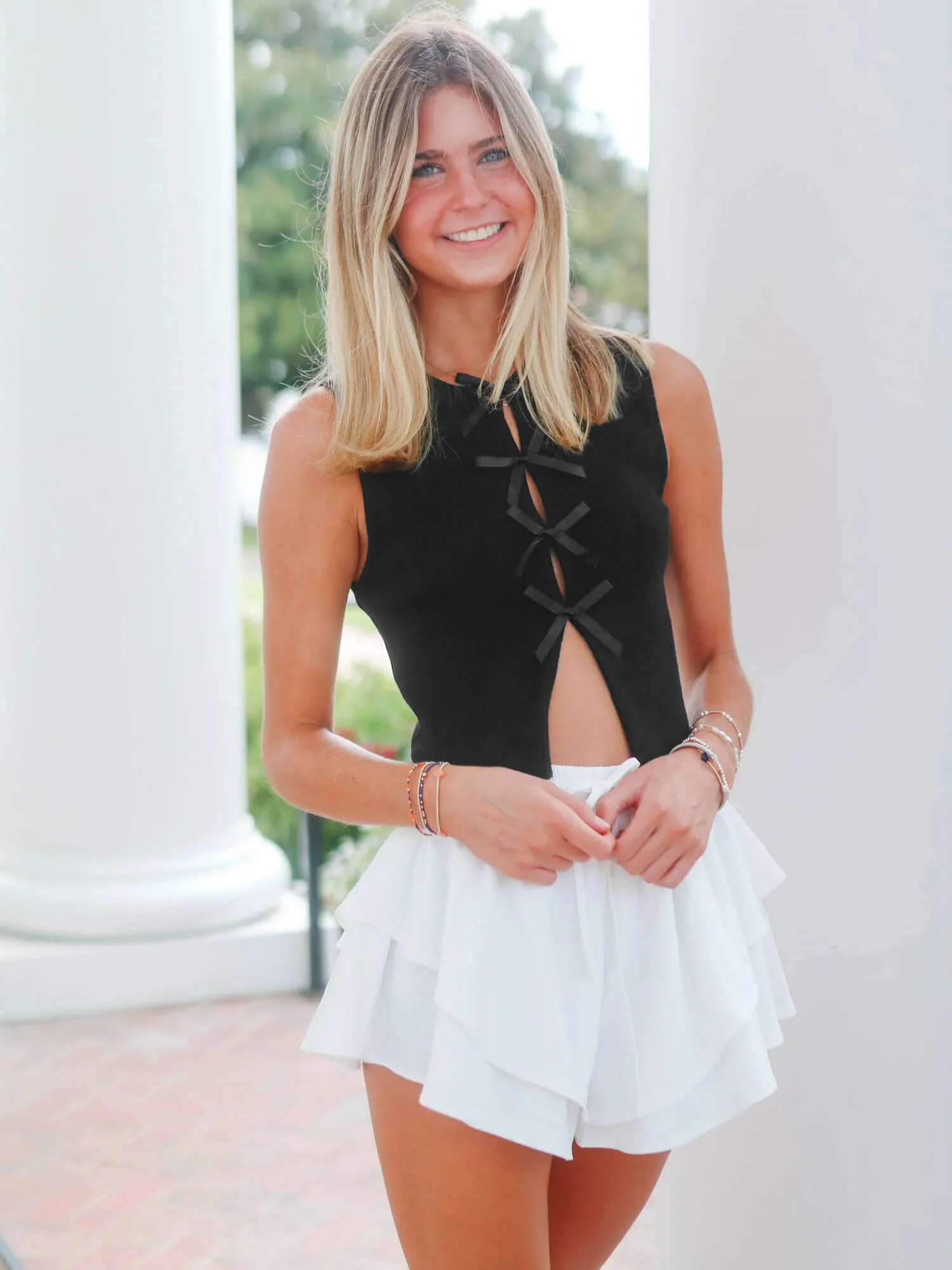 Downtime Sleeveless Front Bow Tie Tank - black - Image 2