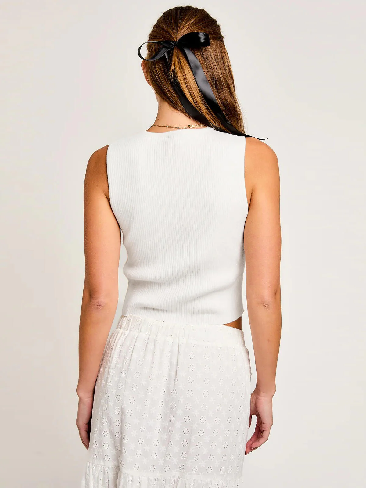 Downtime Sleeveless Front Bow Tie Tank - white - Image 3