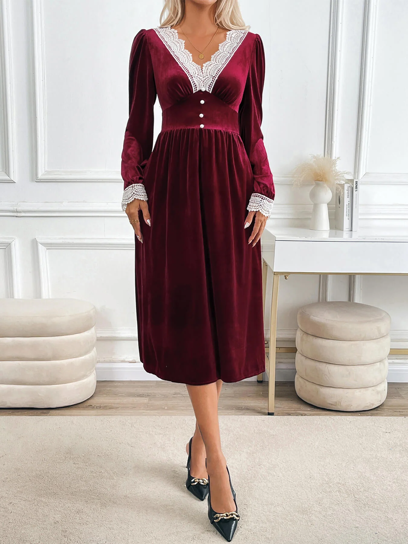 Downtown Darling Velvet Midi Dress - Image 3