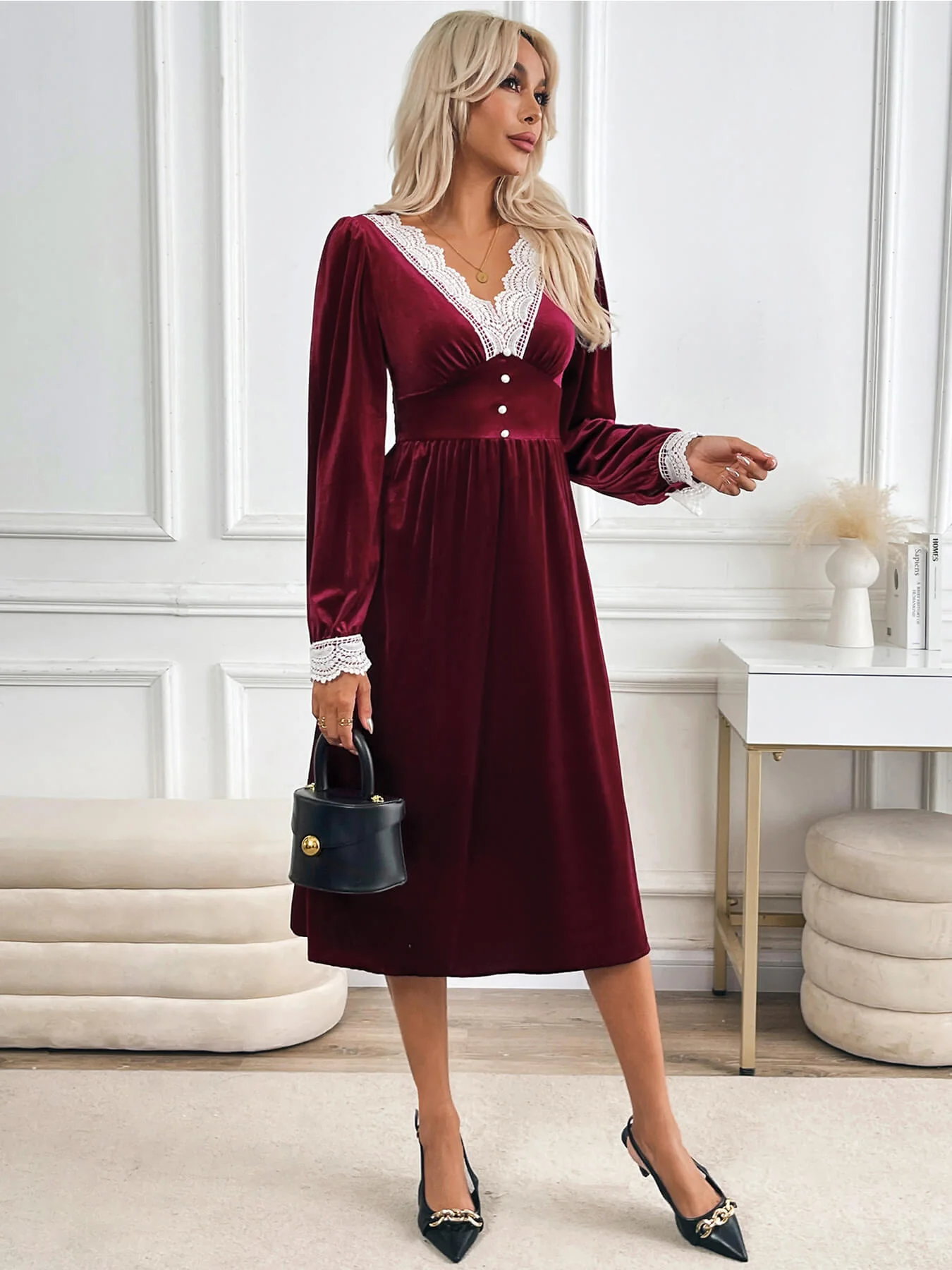 Downtown Darling Velvet Midi Dress - Image 4