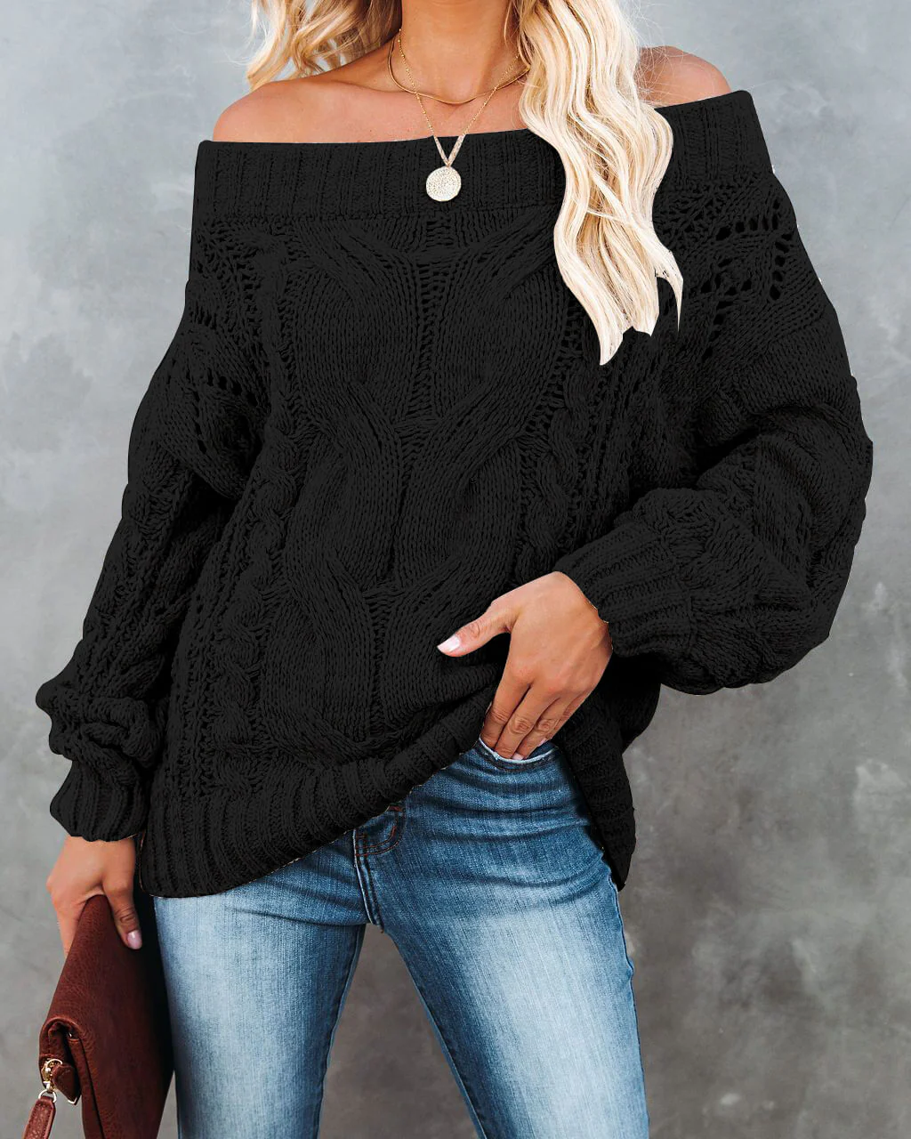Dreamworld Off The Shoulder Pullover Sweater - Black - Image 2