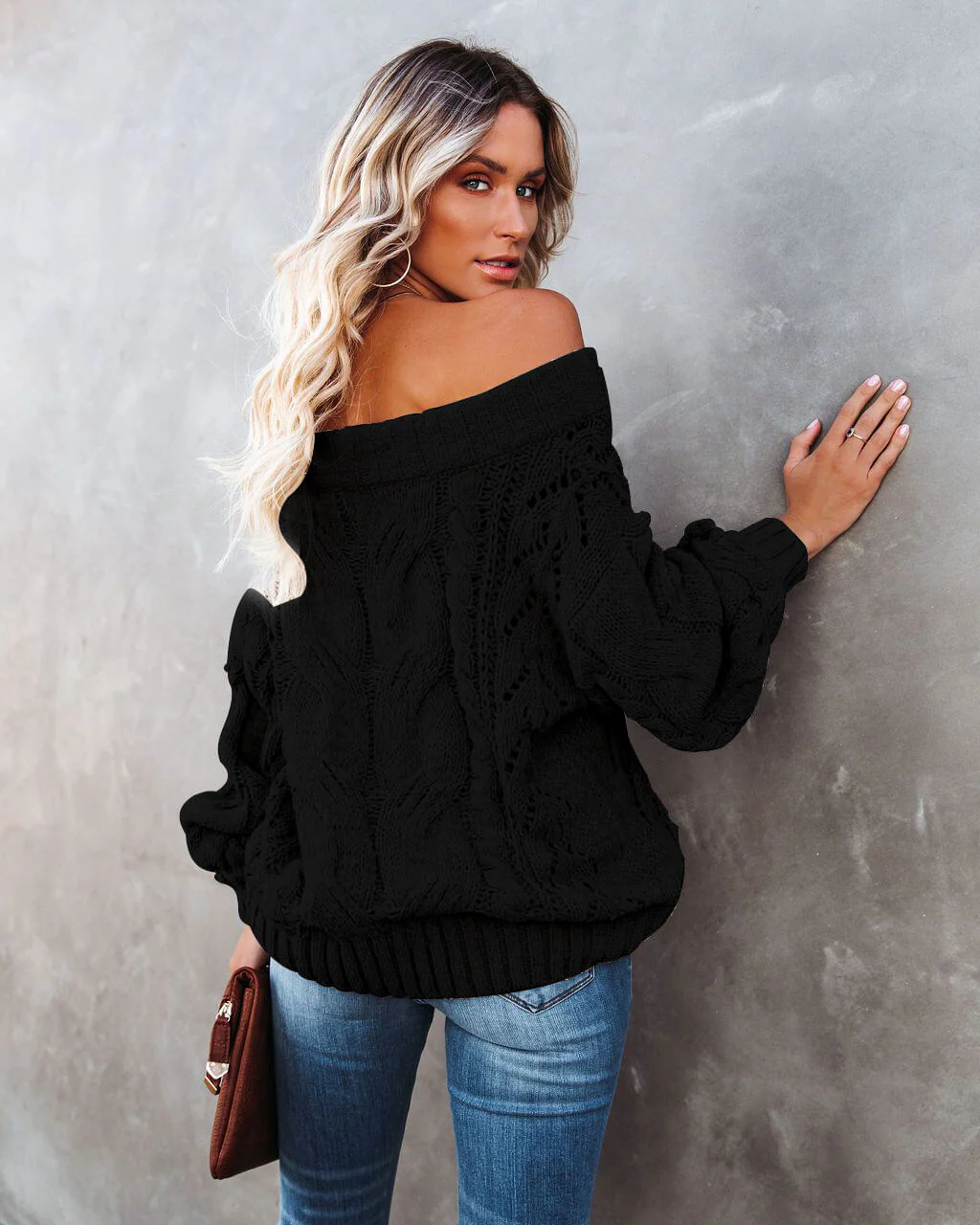 Dreamworld Off The Shoulder Pullover Sweater - Black - Image 3