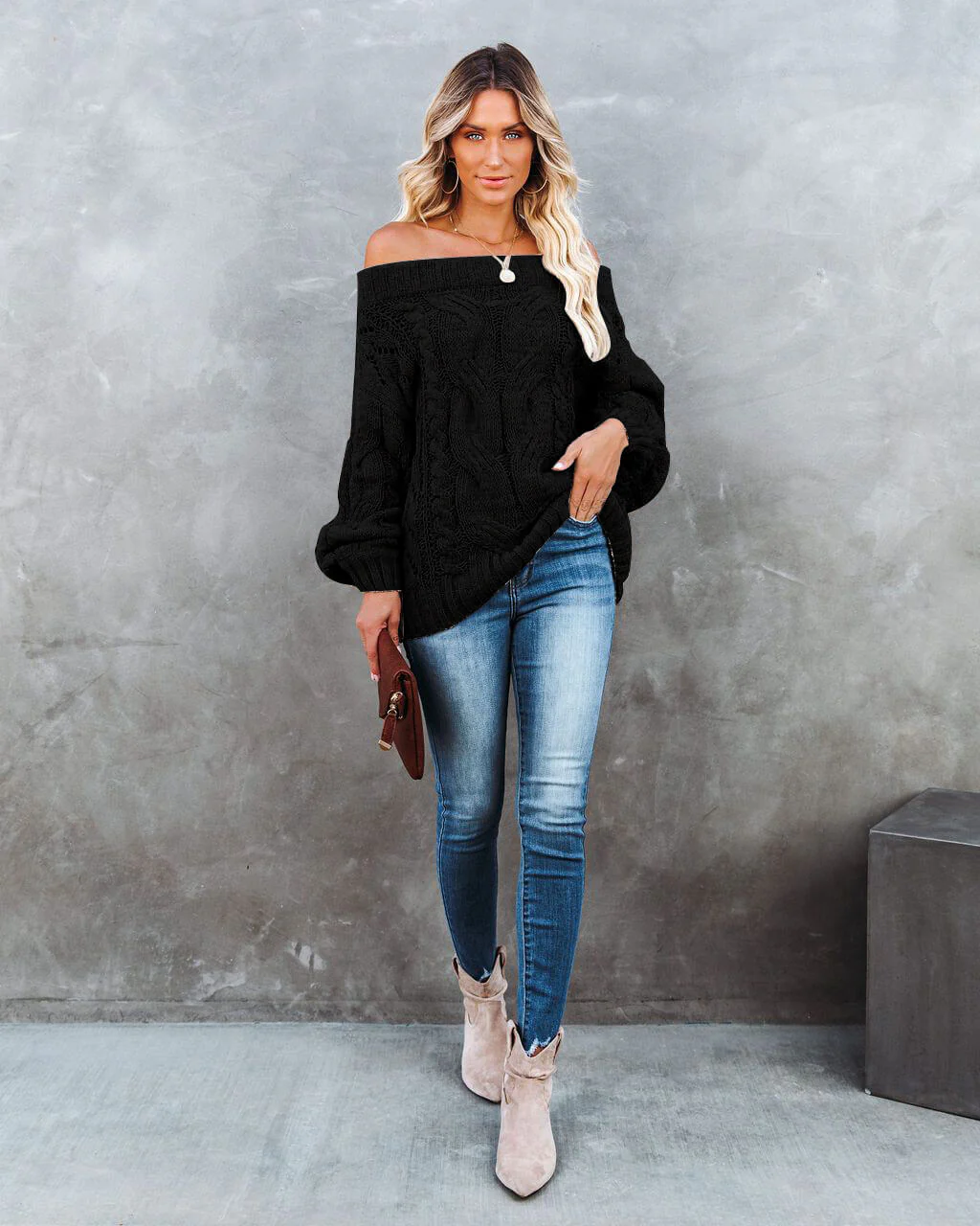 Dreamworld Off The Shoulder Pullover Sweater - Black - Image 4