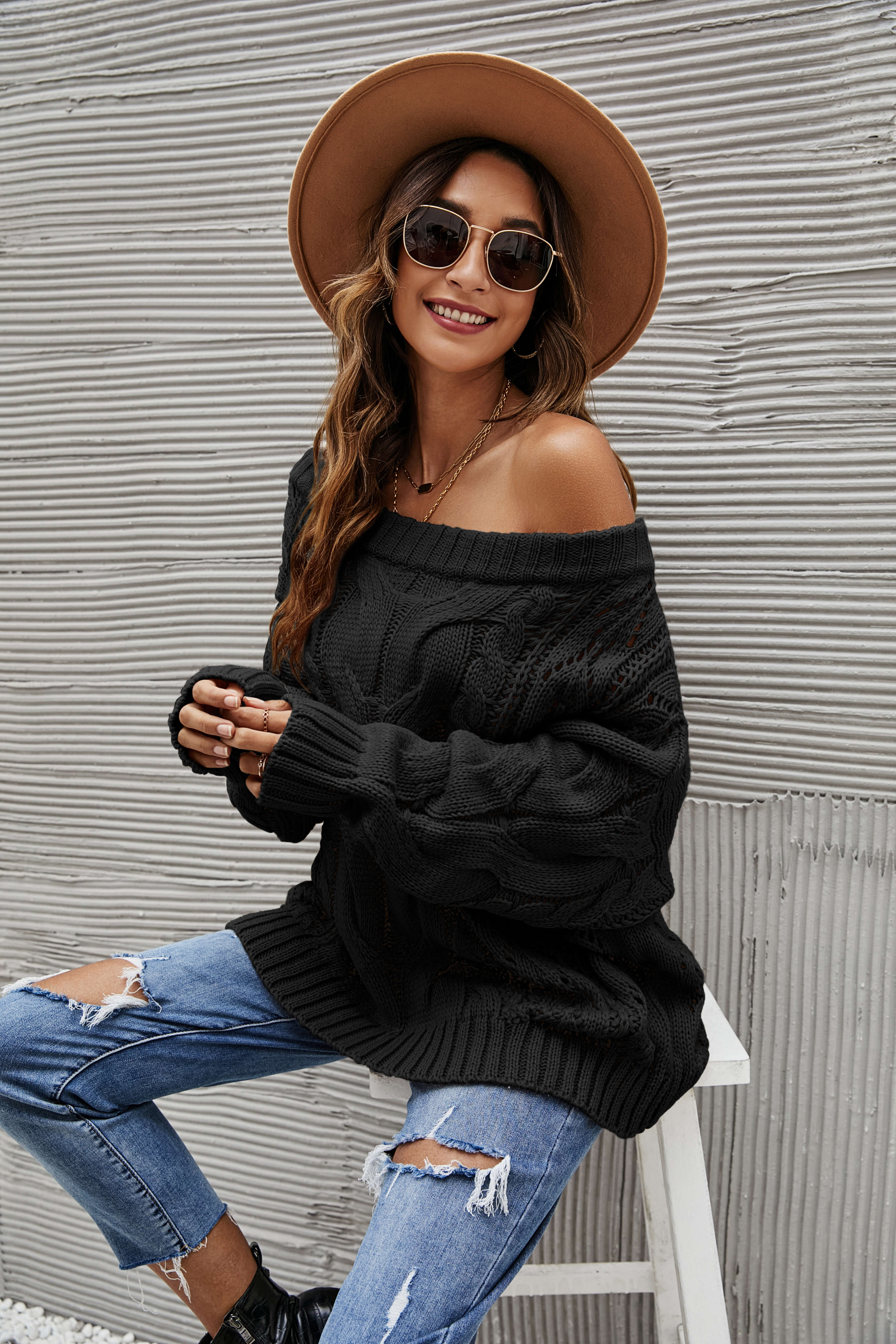 Dreamworld Off The Shoulder Pullover Sweater - Black - Image 5