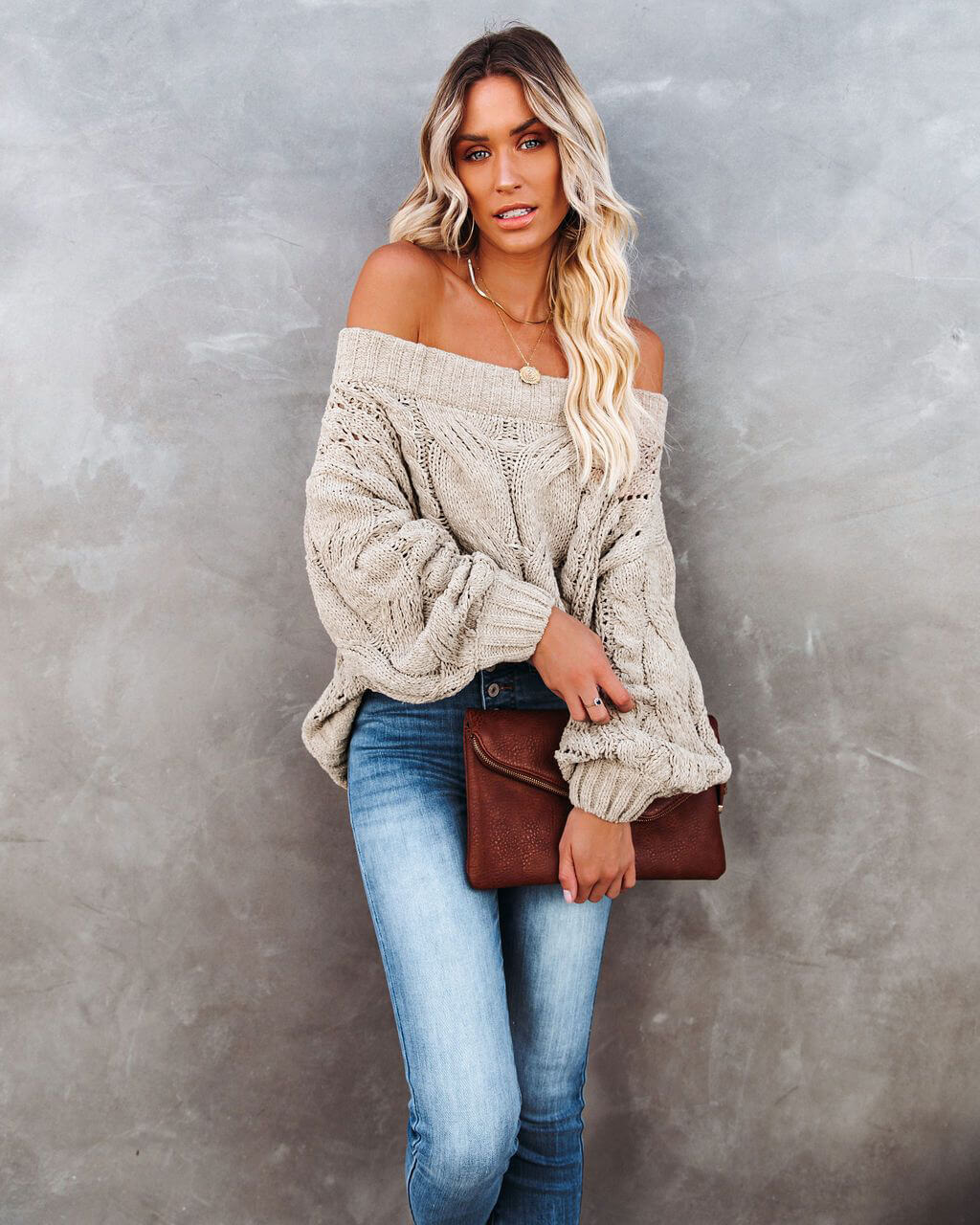 Dreamworld Off The Shoulder Pullover Sweater - Neutral - Image 2