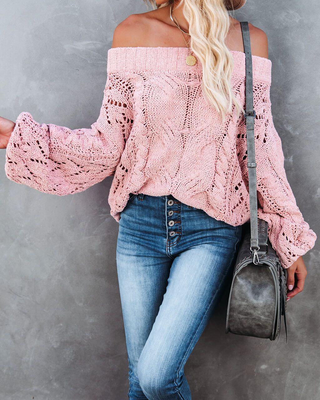 Dreamworld Off The Shoulder Pullover Sweater - Pink - Image 6