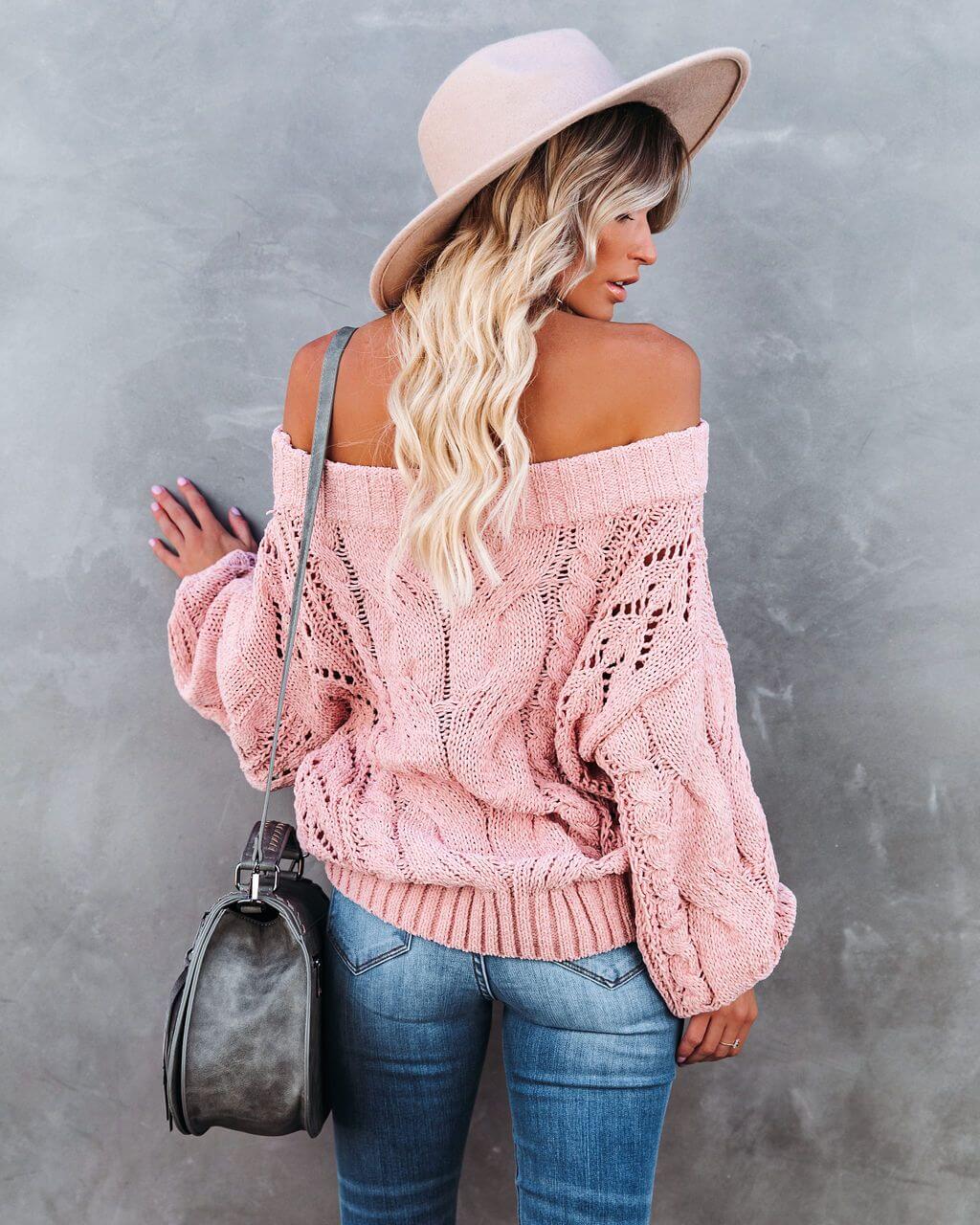 Dreamworld Off The Shoulder Pullover Sweater - Pink - Image 7