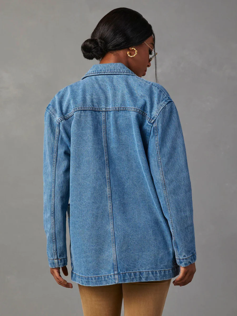 Dynever Pocketed Denim Blazer - Denim Blue - Image 5