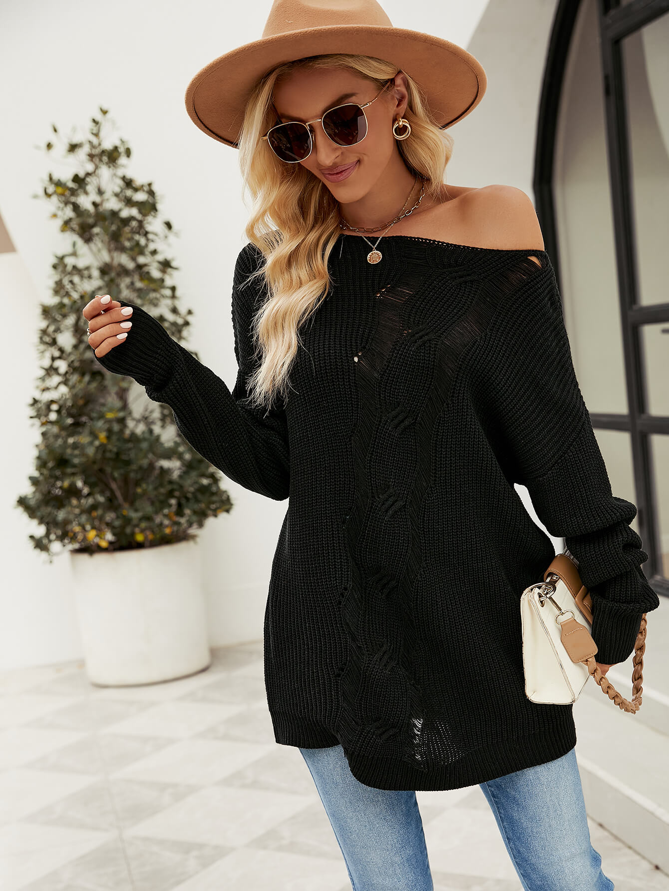 Easy Does It Ripped Knit Sweater - Black - Image 3