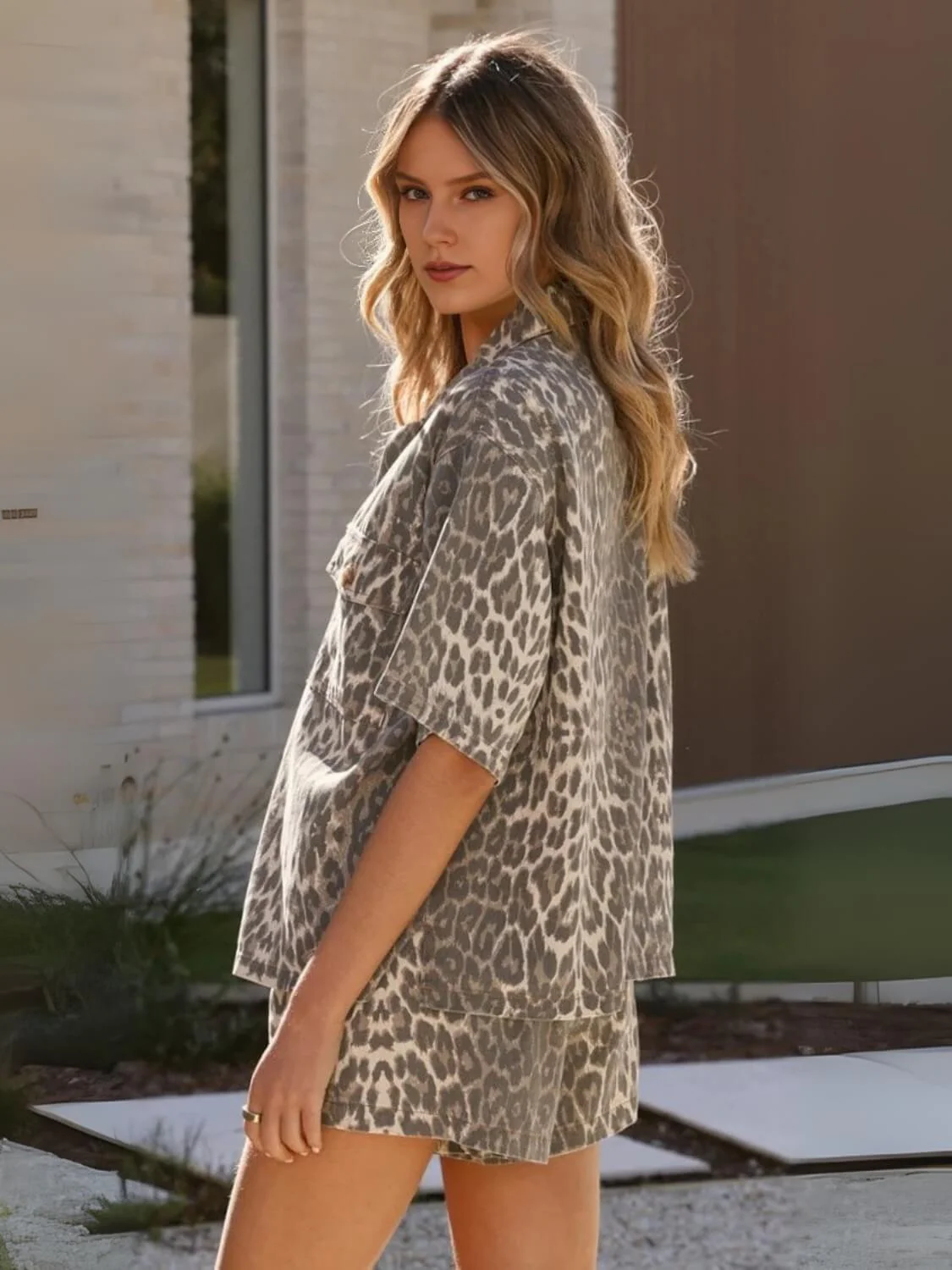 Easy Mode Denim Matching Sets - leopard - Image 4