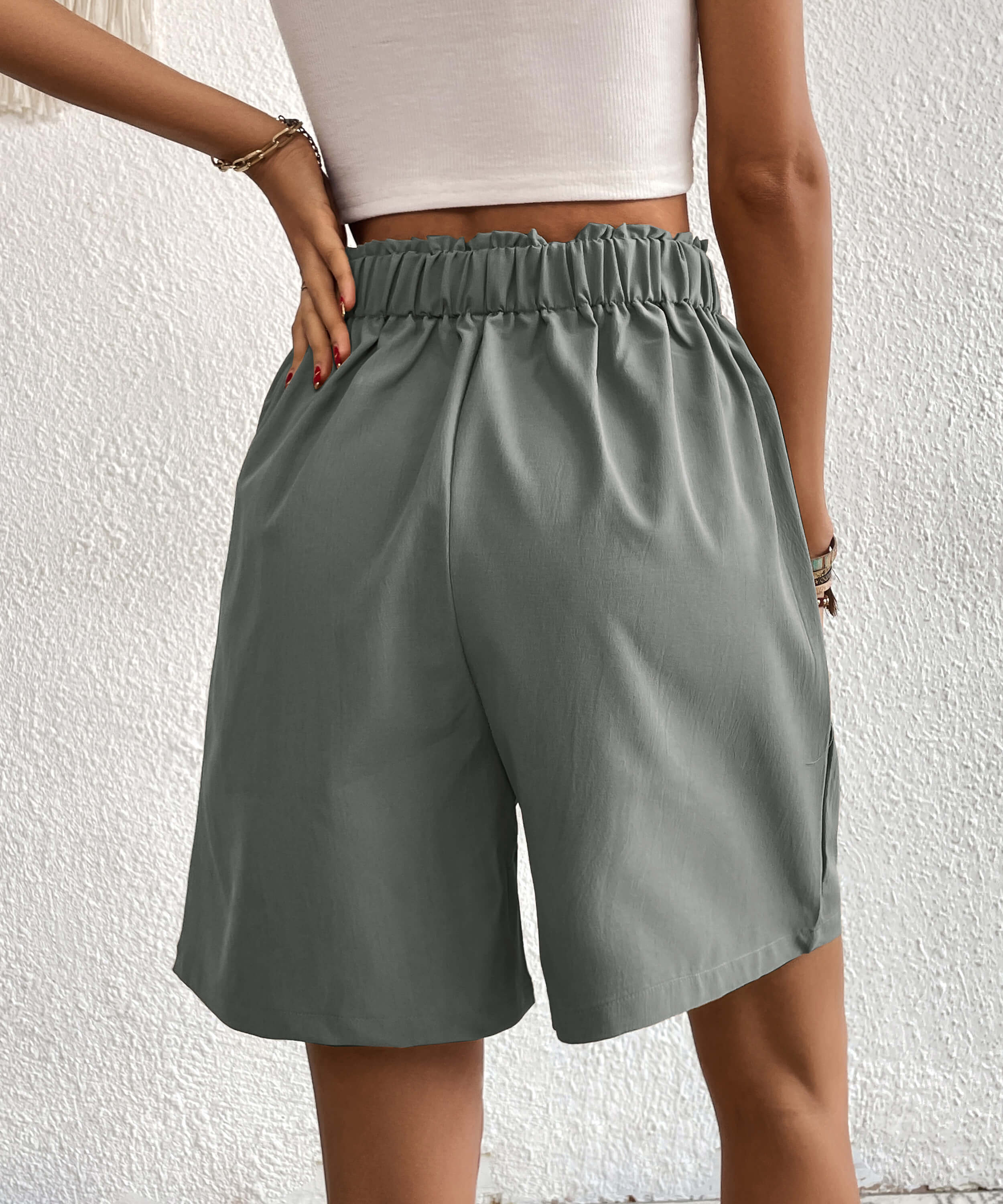Eden Pocketed High Waist Shorts - Grey - Image 4