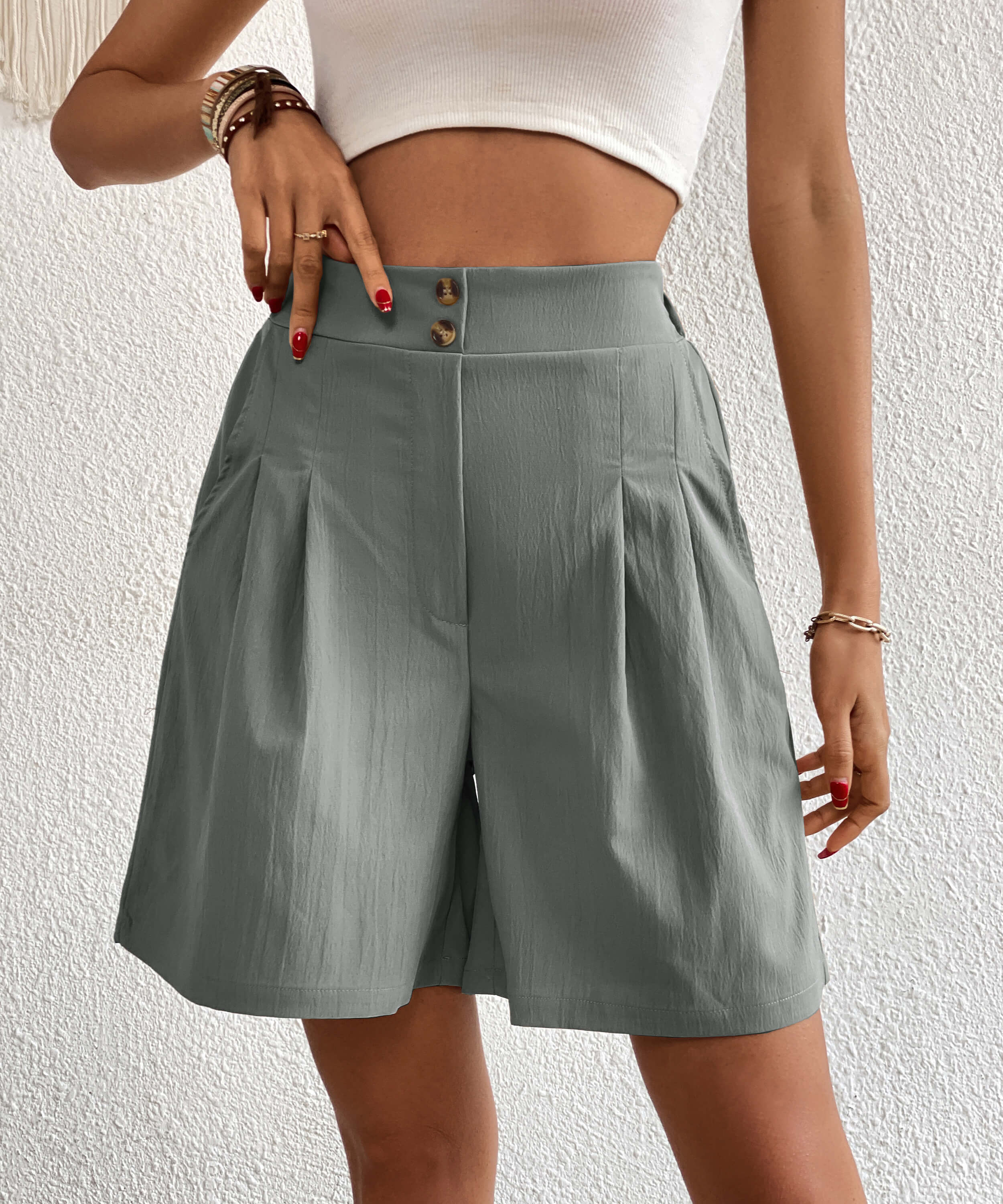 Eden Pocketed High Waist Shorts - Grey - Image 5