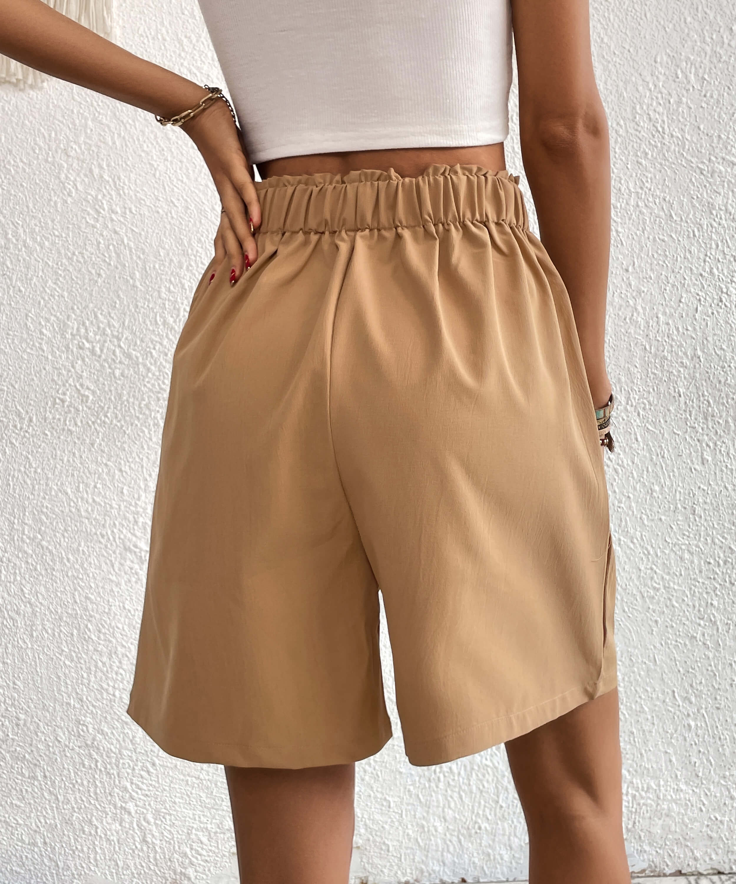 Eden Pocketed High Waist Shorts - Khaki - Image 4