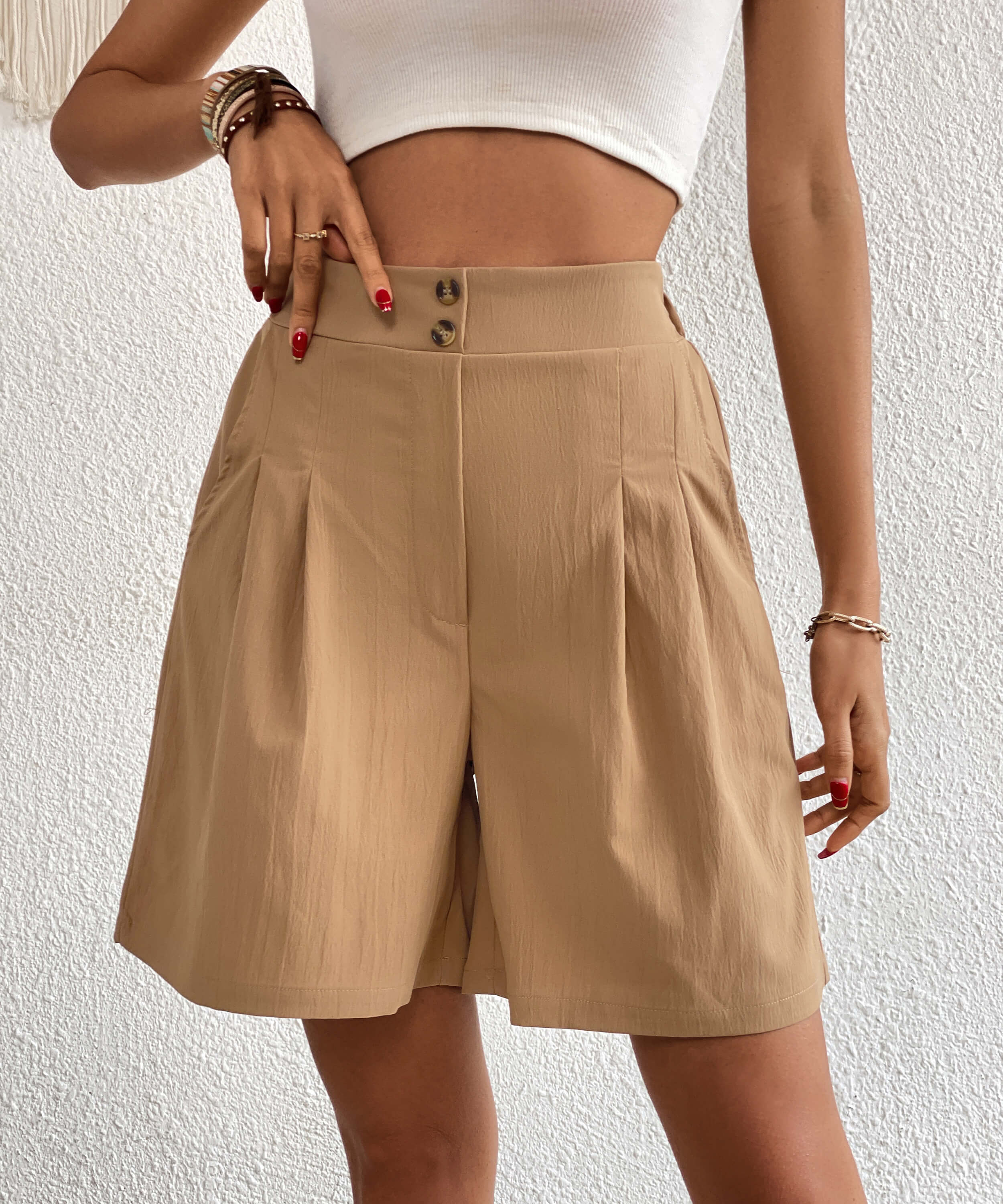 Eden Pocketed High Waist Shorts - Khaki - Image 5