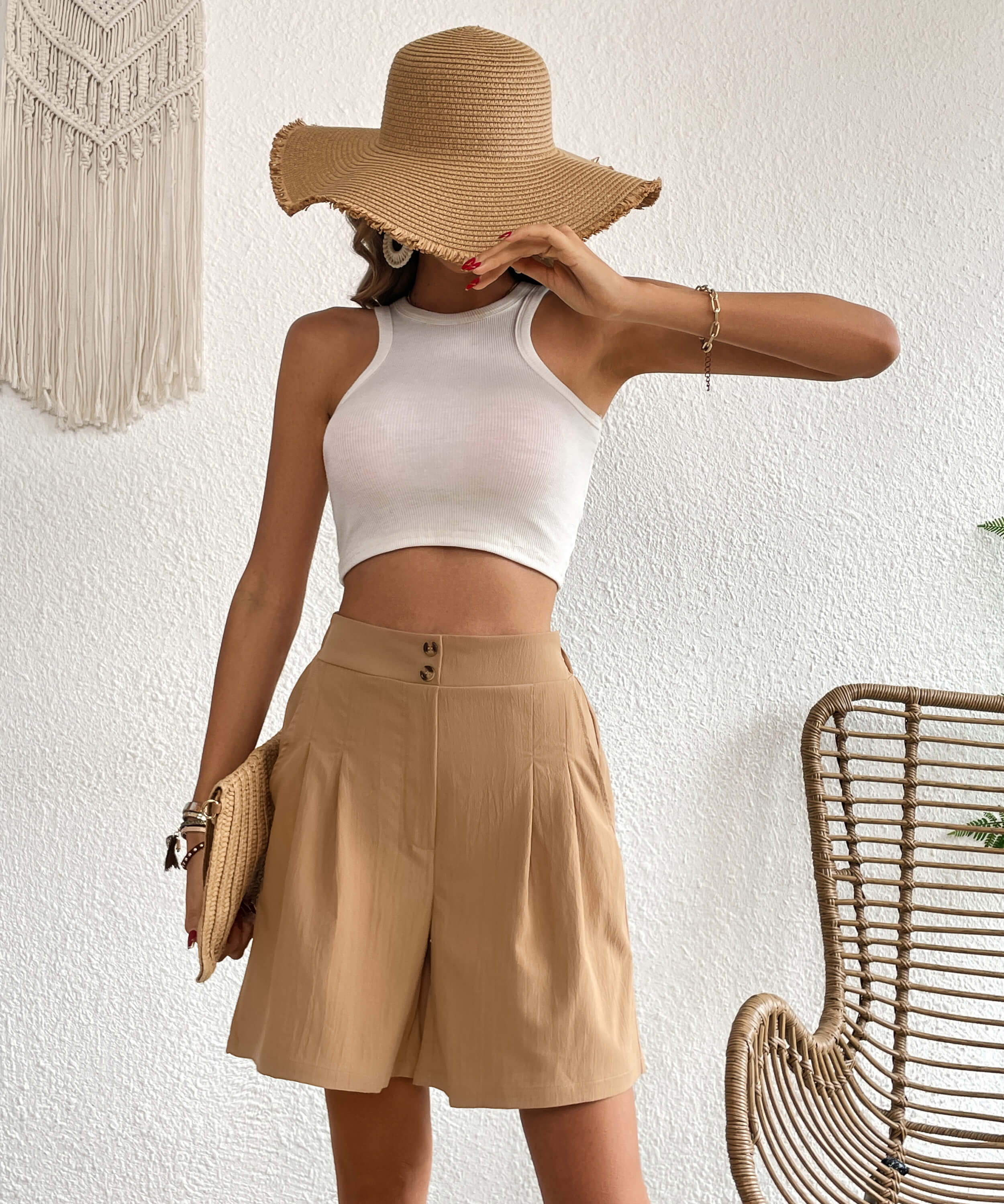 Eden Pocketed High Waist Shorts - Khaki - Image 6