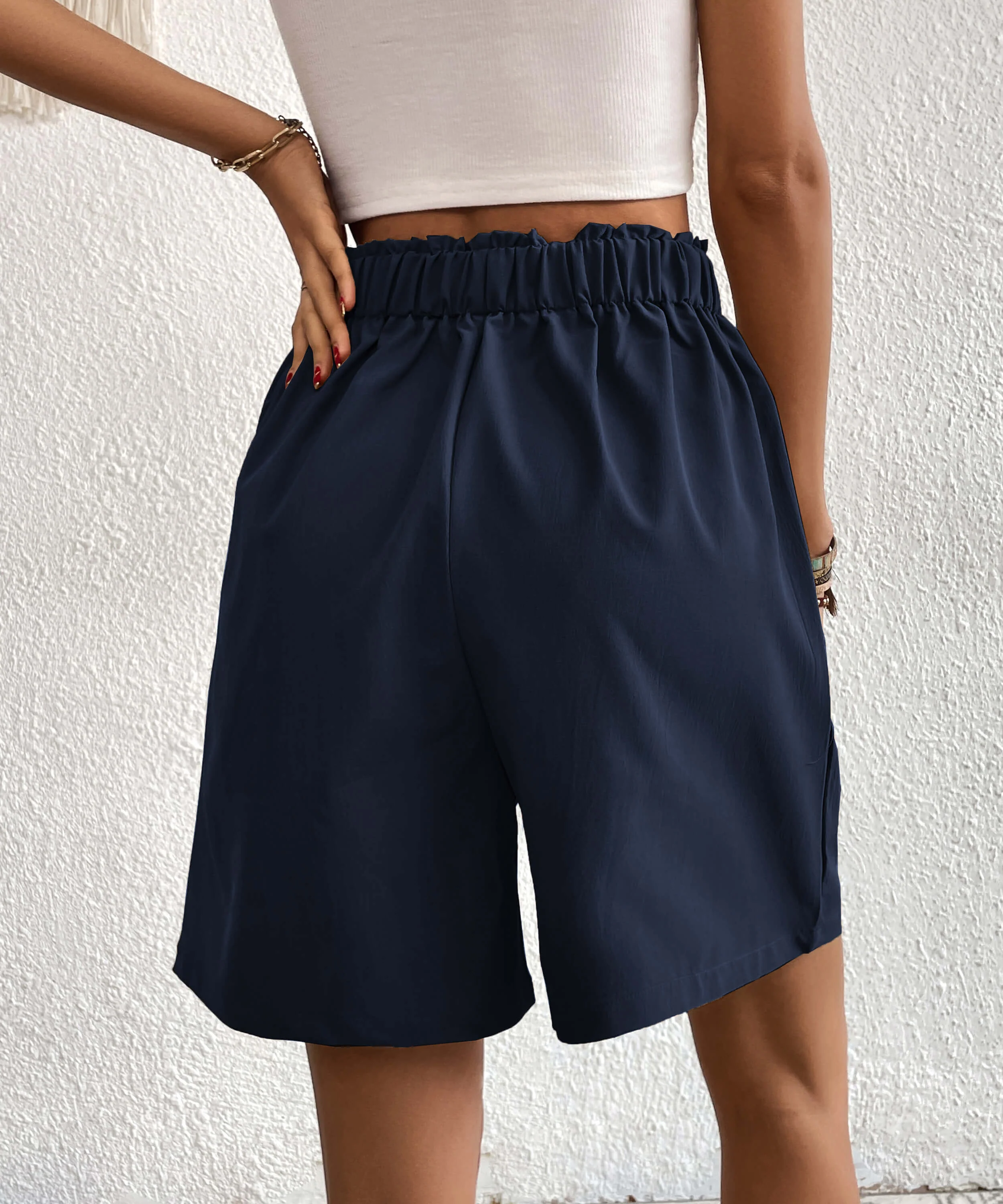 Eden Pocketed High Waist Shorts - Navy - Image 5