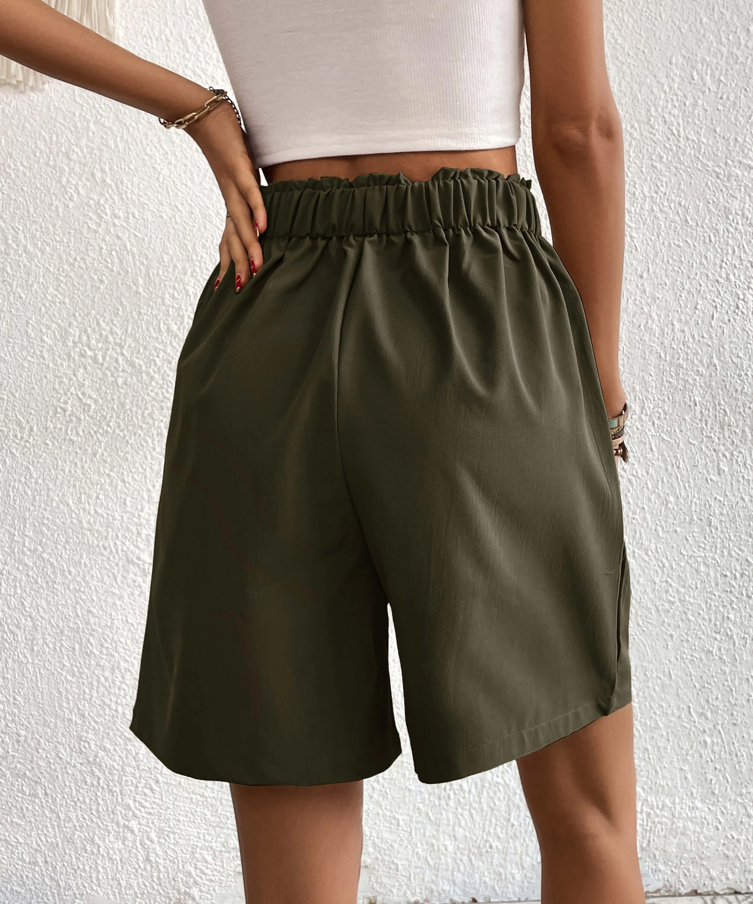 Eden Pocketed High Waist Shorts - Olive - Image 4