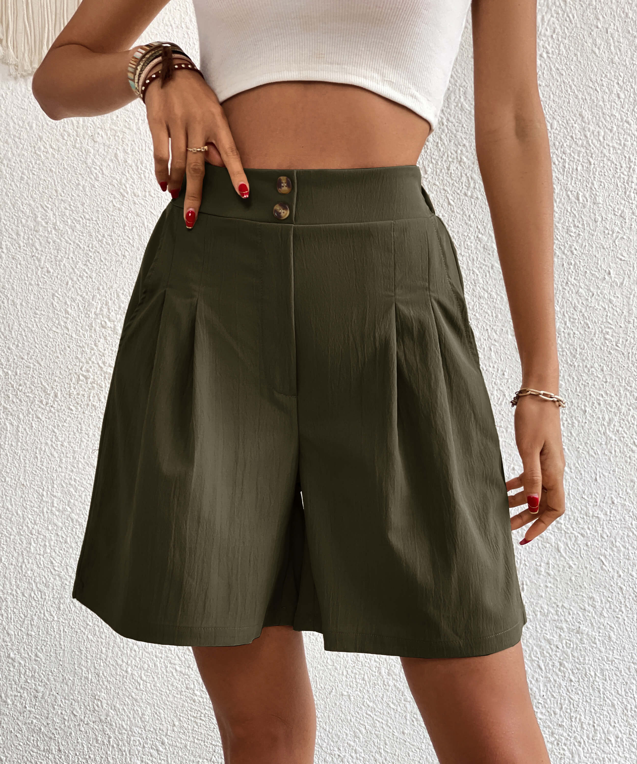 Eden Pocketed High Waist Shorts - Olive - Image 5