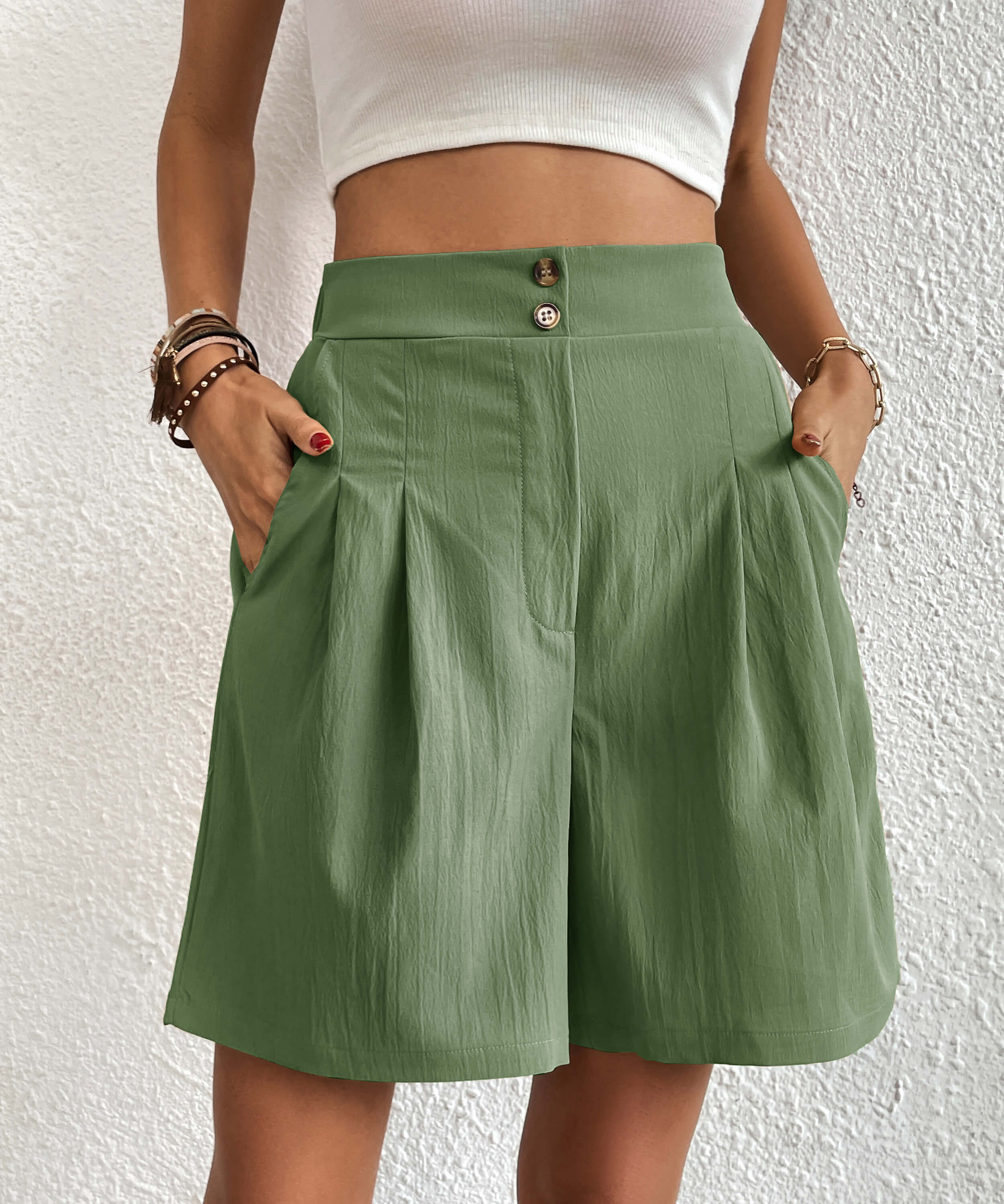 Eden Pocketed High Waist Shorts - Sage - Image 3