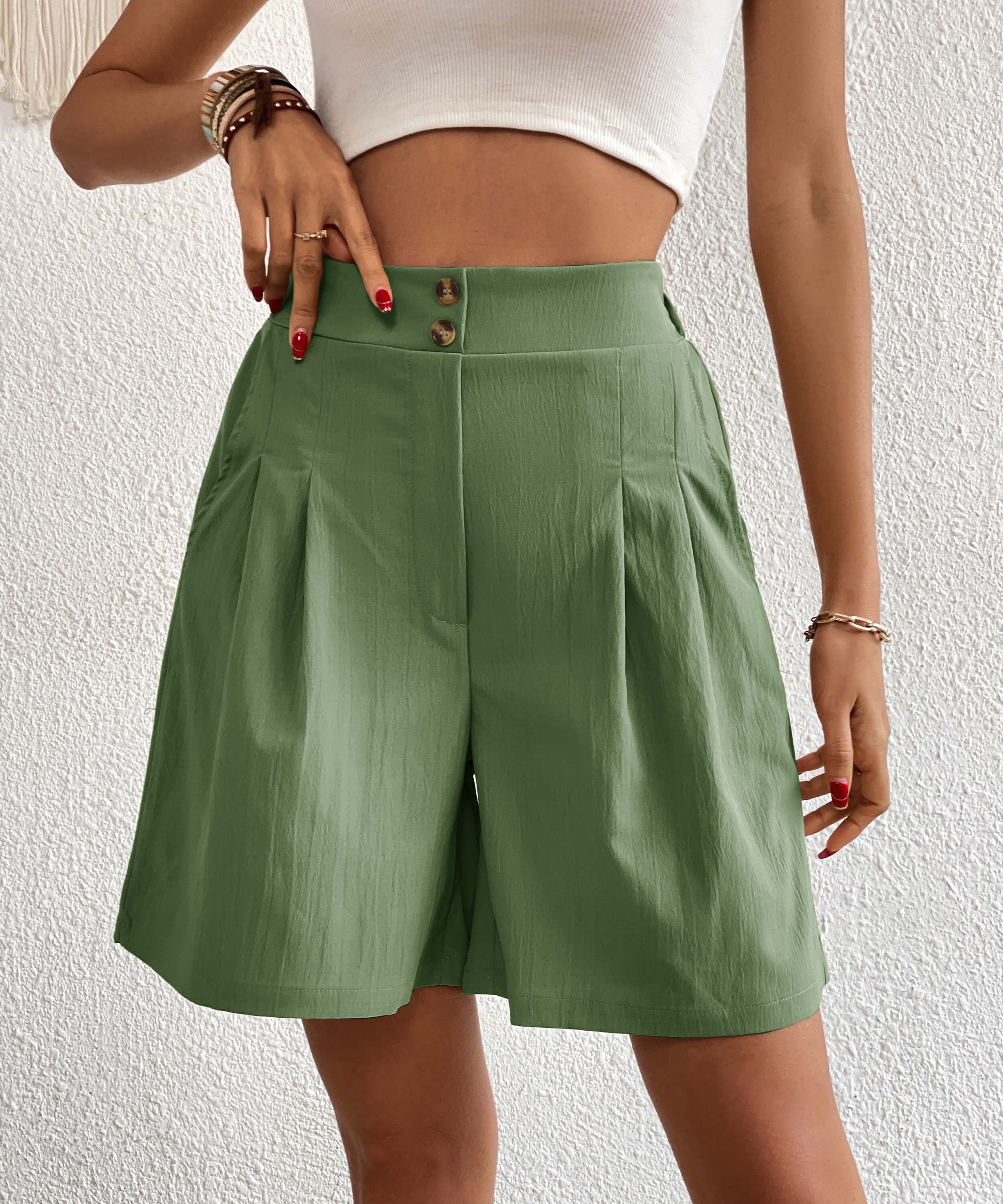 Eden Pocketed High Waist Shorts - Sage - Image 4