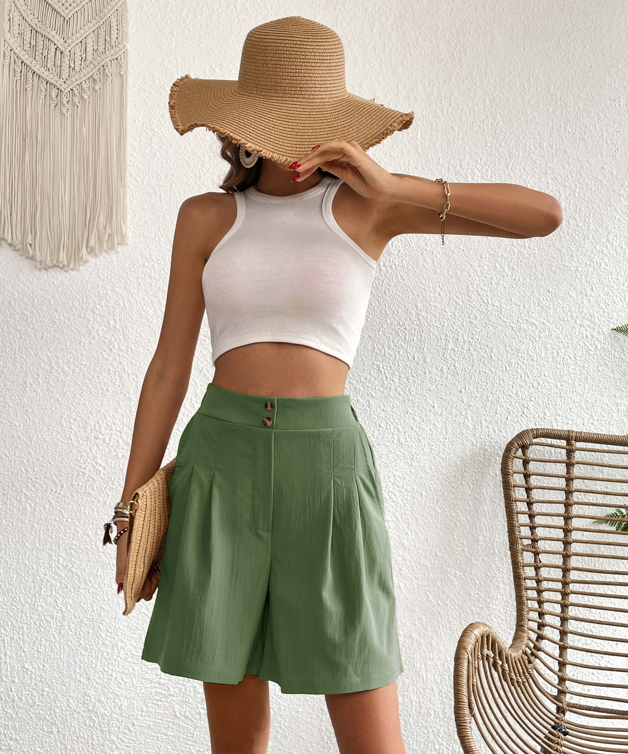 Eden Pocketed High Waist Shorts - Sage - Image 6