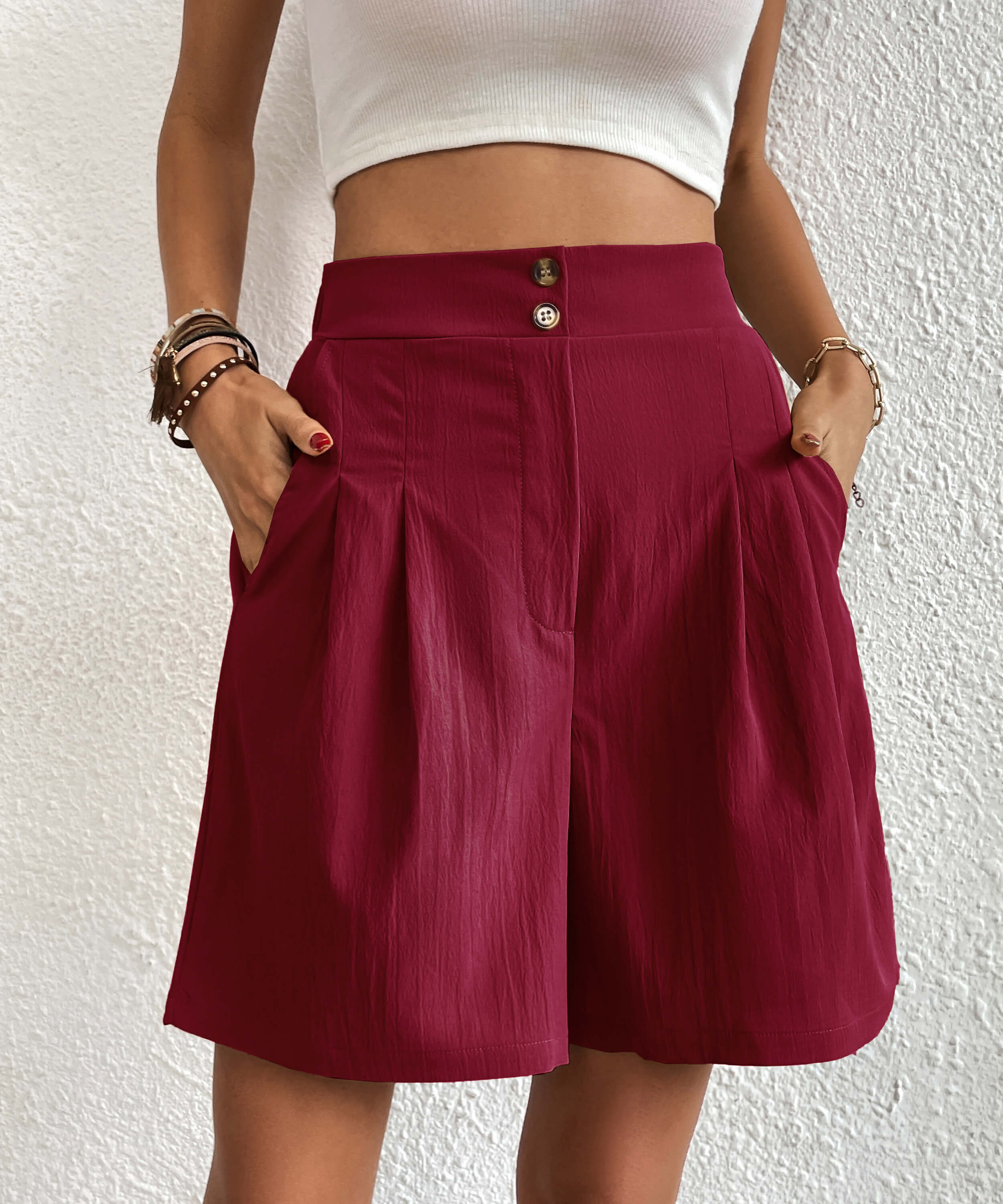 Eden Pocketed High Waist Shorts - Wine - Image 3