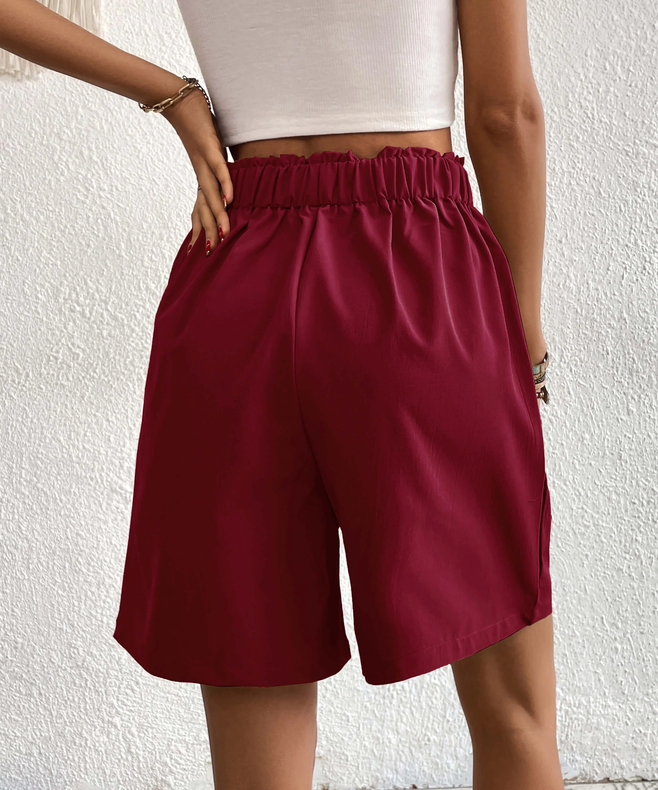 Eden Pocketed High Waist Shorts - Wine - Image 4