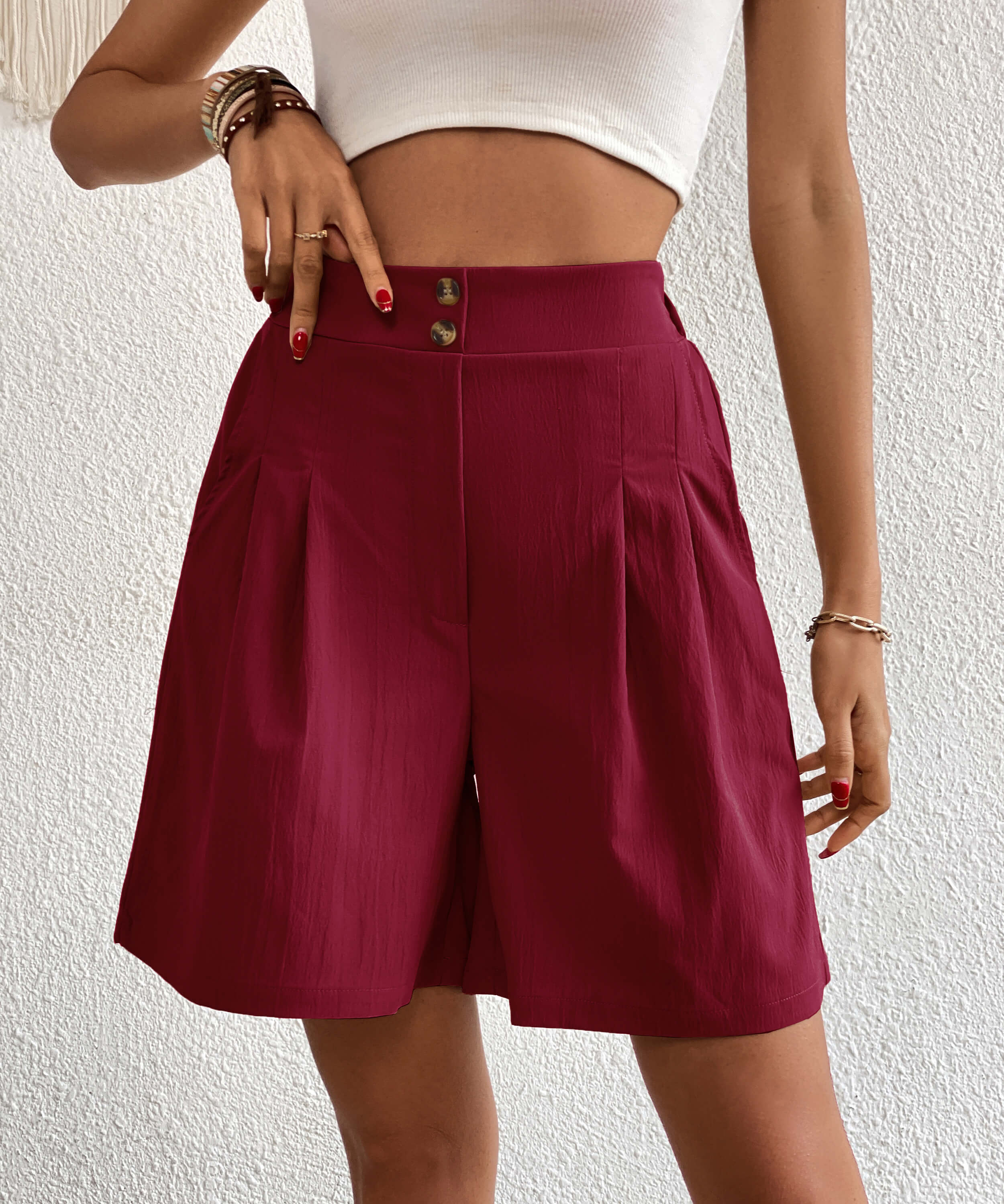 Eden Pocketed High Waist Shorts - Wine - Image 5