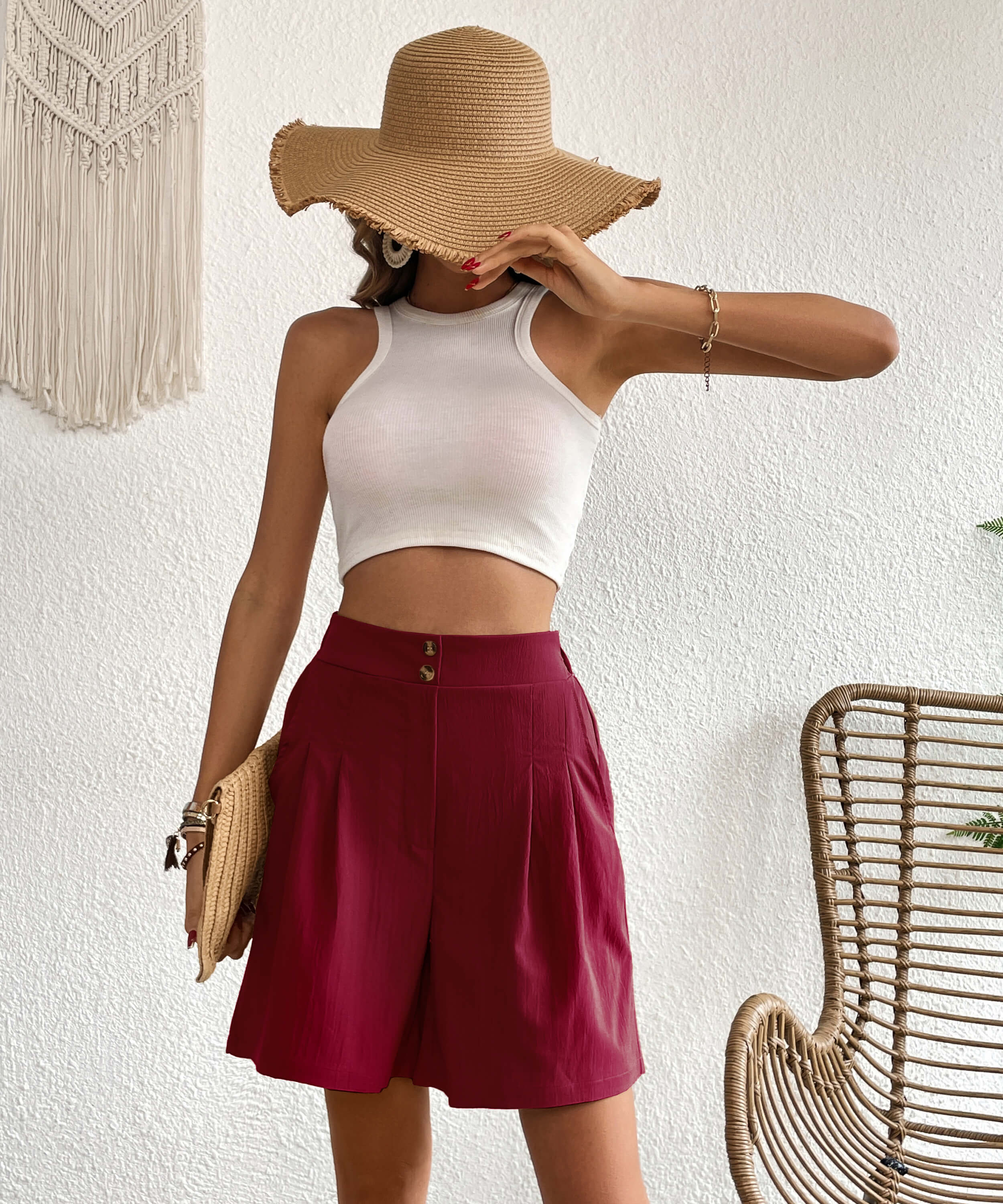 Eden Pocketed High Waist Shorts - Wine - Image 6