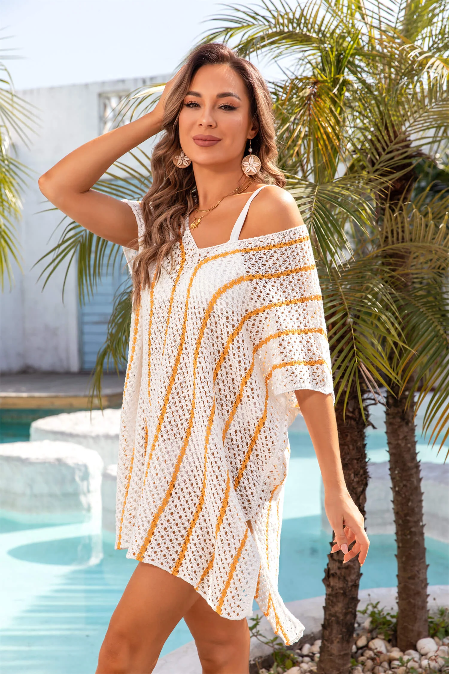 Edna Striped Cover Up Knit Sweater - Cream - Image 3