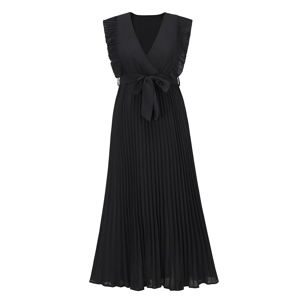 Elisha Plisse Ruffle Shoulder Midi Dress - Black - Image 4