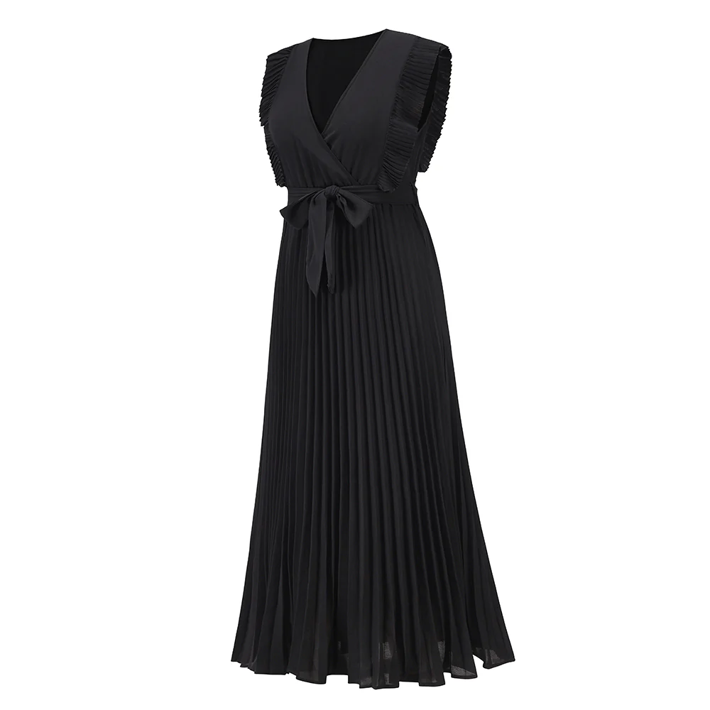Elisha Plisse Ruffle Shoulder Midi Dress - Black - Image 5