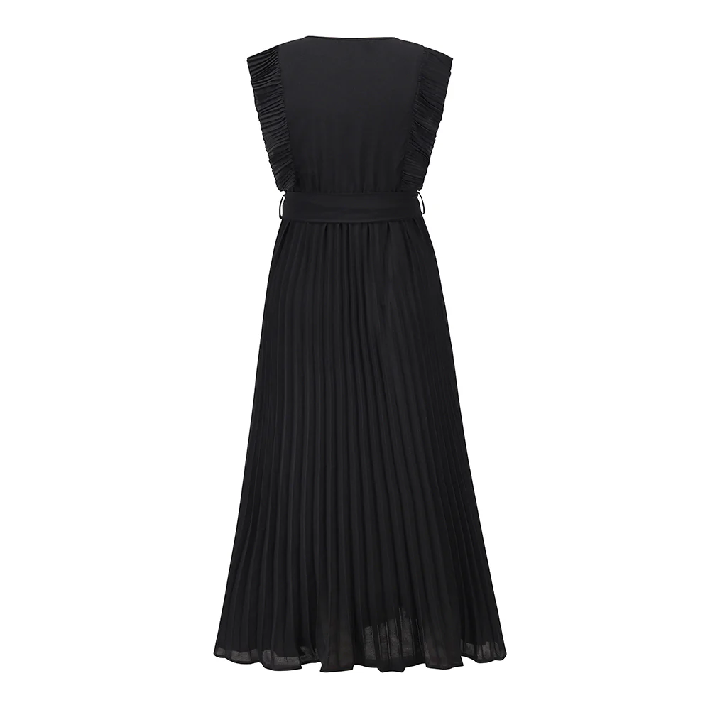 Elisha Plisse Ruffle Shoulder Midi Dress - Black - Image 6