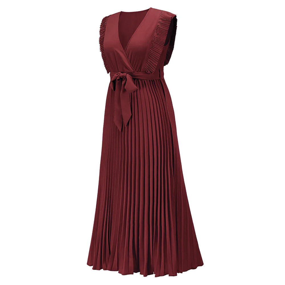 Elisha Plisse Ruffle Shoulder Midi Dress - Burgundy - Image 5