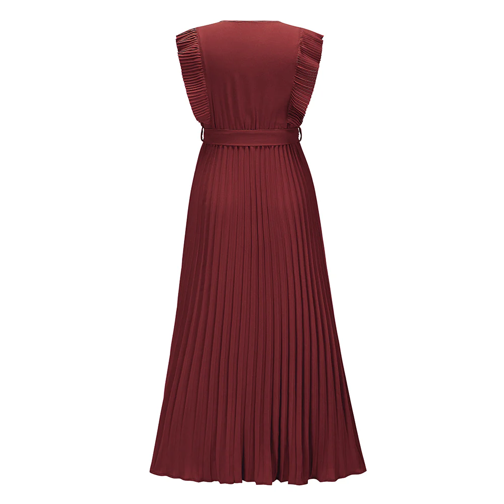 Elisha Plisse Ruffle Shoulder Midi Dress - Burgundy - Image 6
