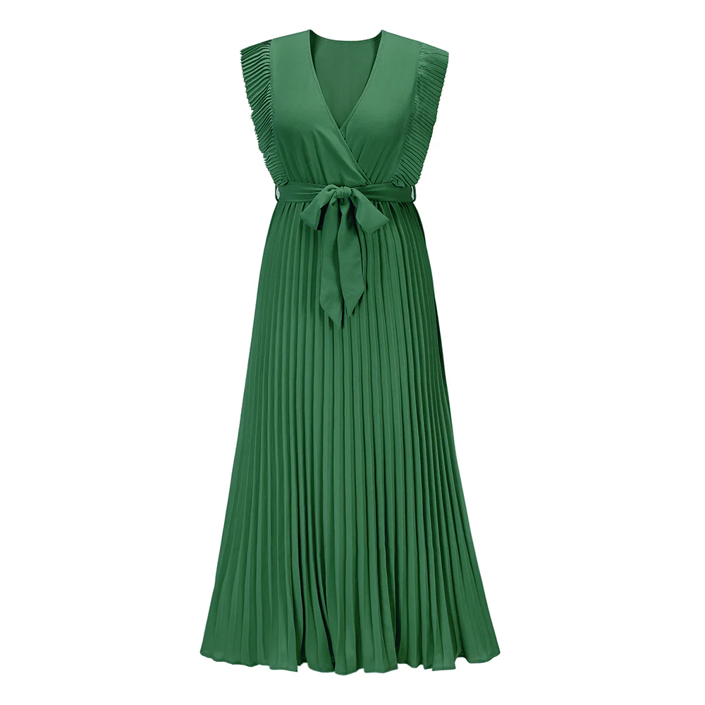 Elisha Plisse Ruffle Shoulder Midi Dress - Emerald - Image 4