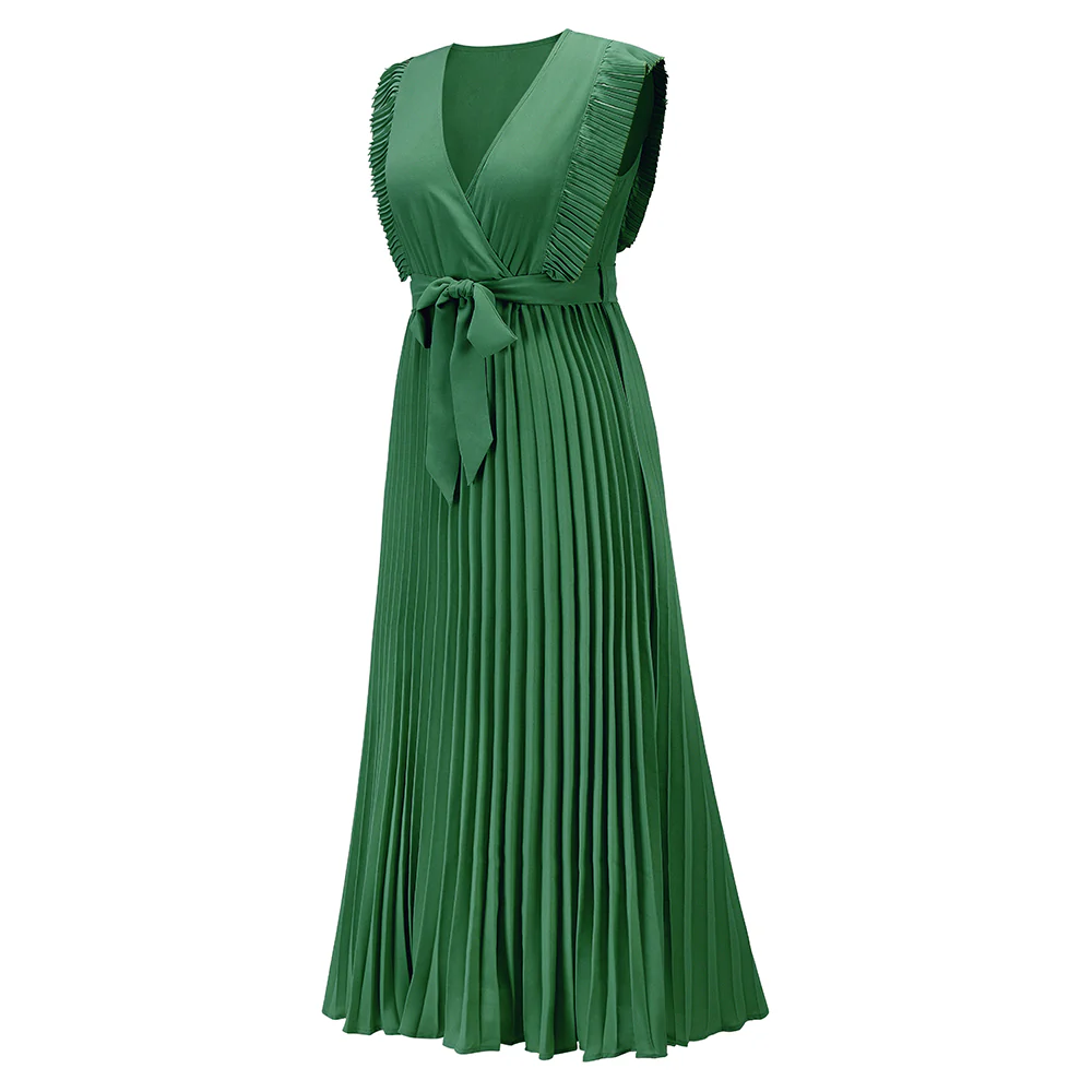 Elisha Plisse Ruffle Shoulder Midi Dress - Emerald - Image 5