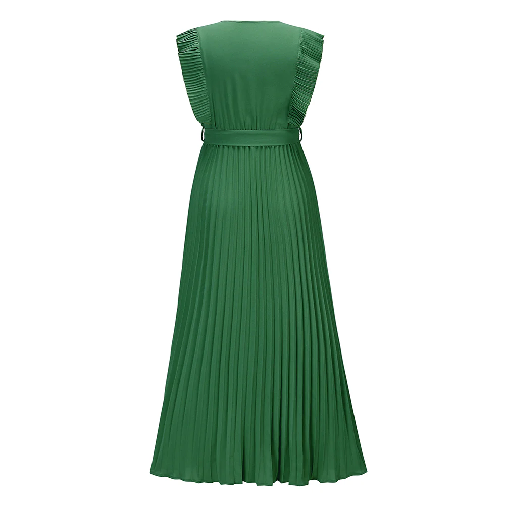 Elisha Plisse Ruffle Shoulder Midi Dress - Emerald - Image 6