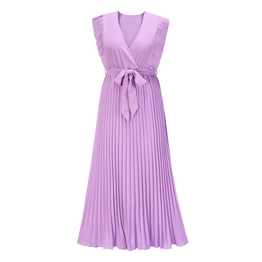 Elisha Plisse Ruffle Shoulder Midi Dress - Lilac - Image 4