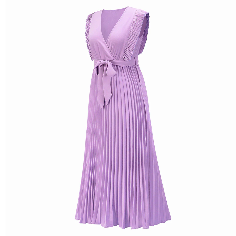 Elisha Plisse Ruffle Shoulder Midi Dress - Lilac - Image 5