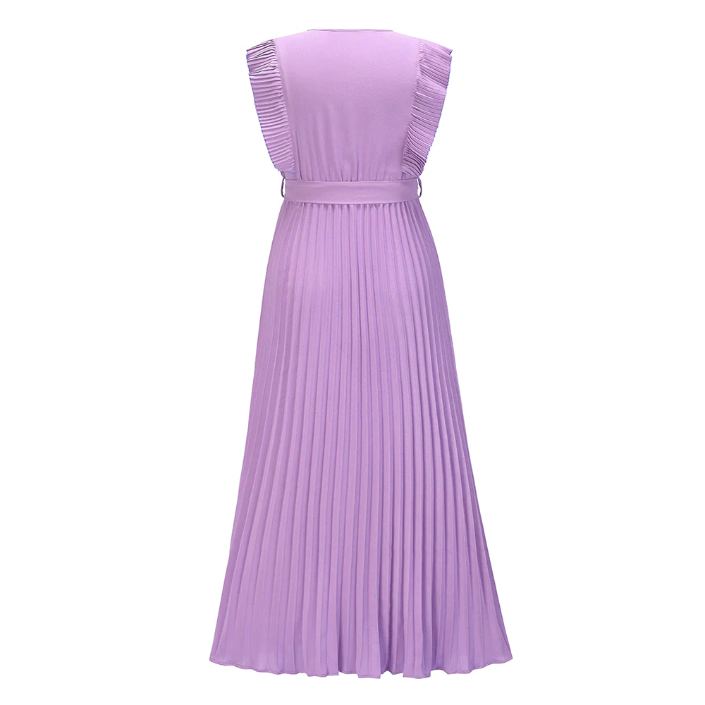 Elisha Plisse Ruffle Shoulder Midi Dress - Lilac - Image 6