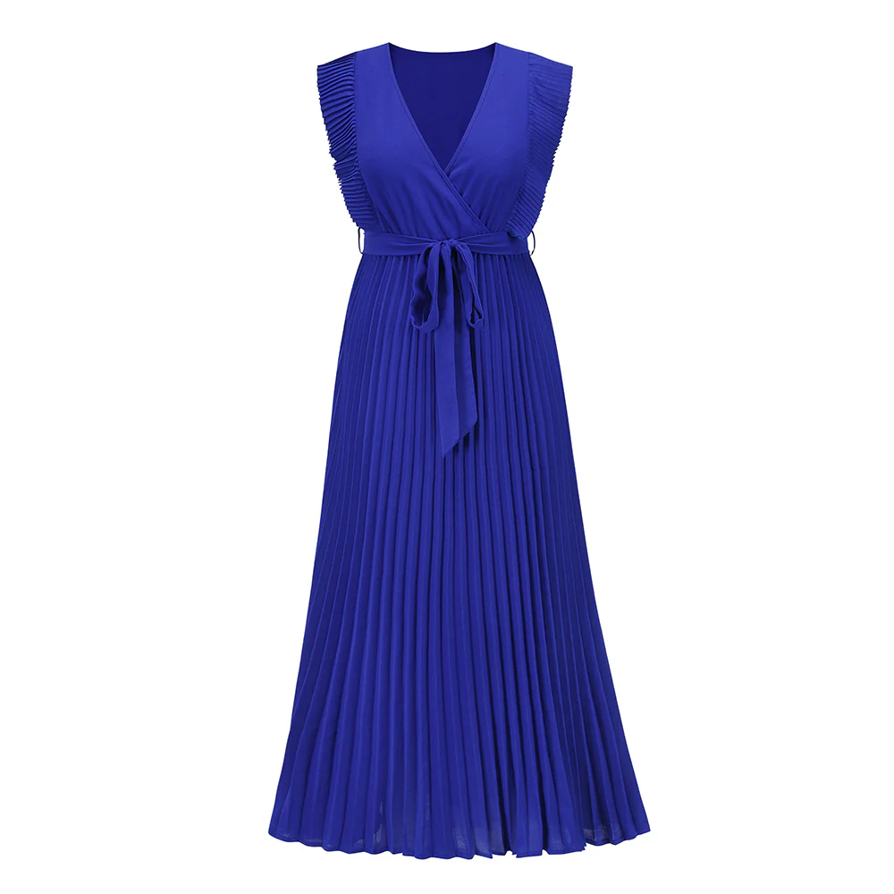 Elisha Plisse Ruffle Shoulder Midi Dress - Sapphire - Image 4