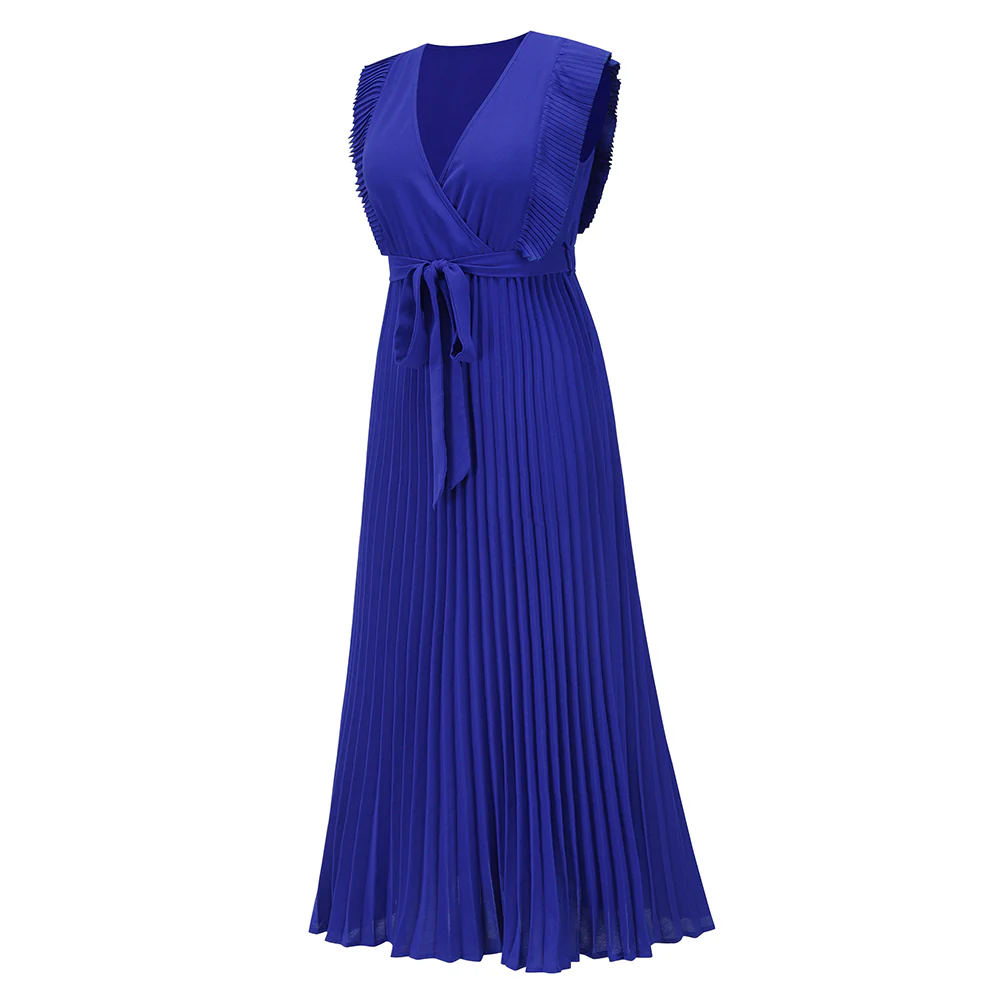 Elisha Plisse Ruffle Shoulder Midi Dress - Sapphire - Image 5