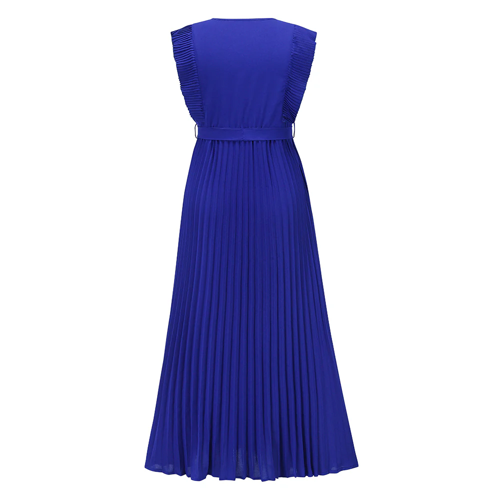 Elisha Plisse Ruffle Shoulder Midi Dress - Sapphire - Image 6