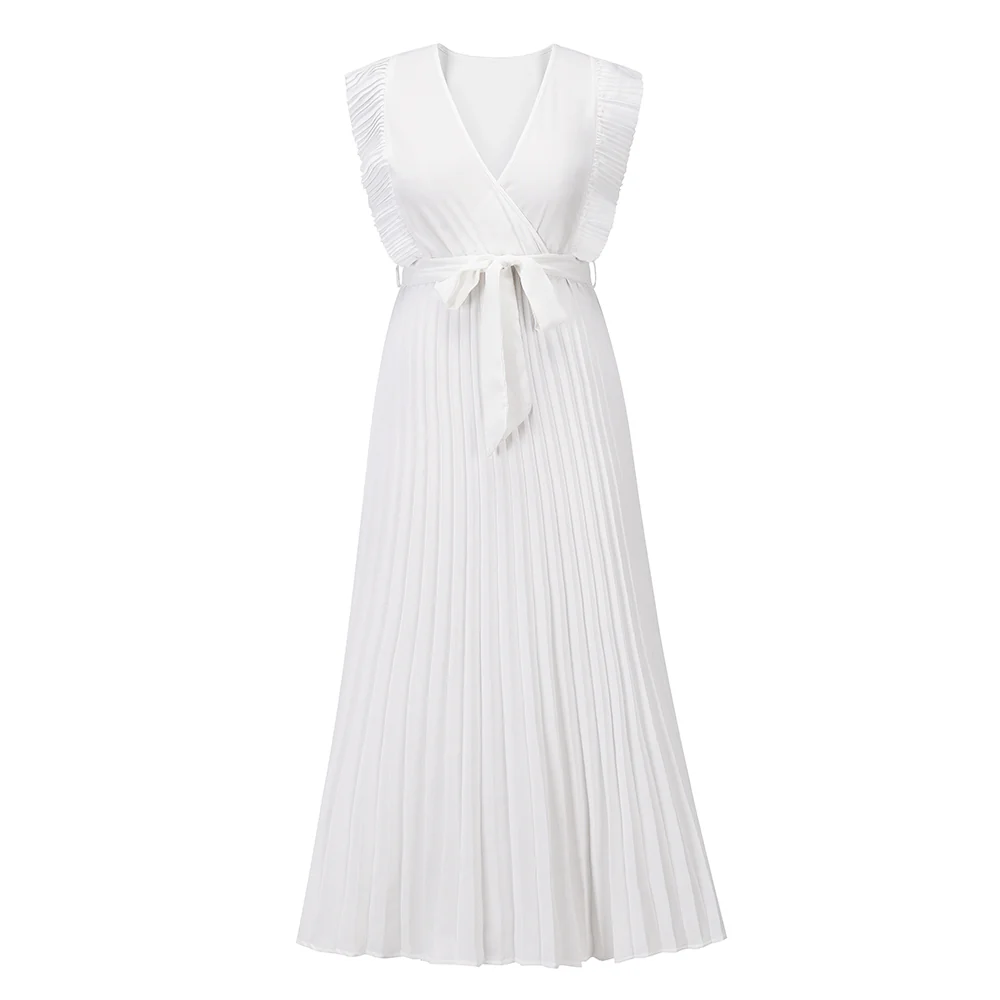 Elisha Plisse Ruffle Shoulder Midi Dress - White - Image 4