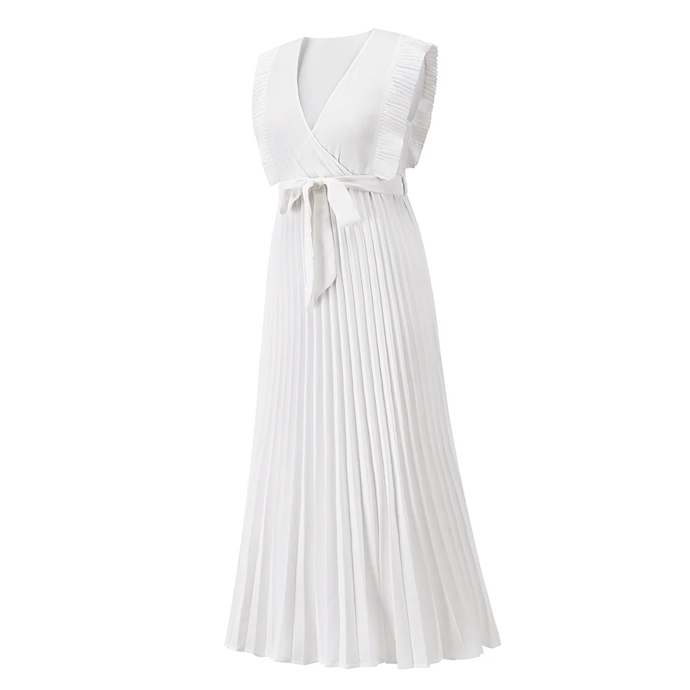 Elisha Plisse Ruffle Shoulder Midi Dress - White - Image 5
