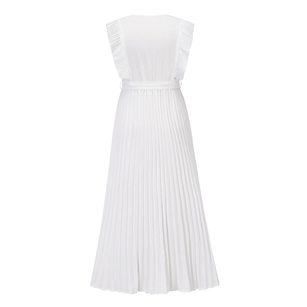 Elisha Plisse Ruffle Shoulder Midi Dress - White - Image 6