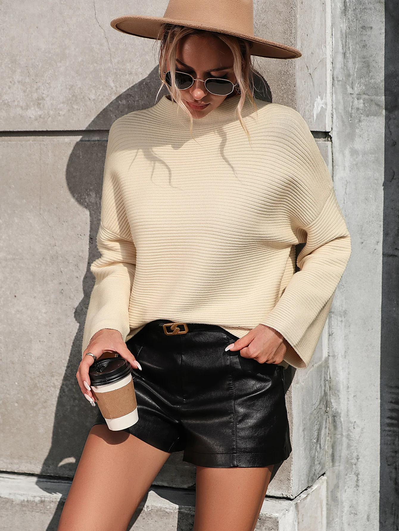 Elouise Knit Oversized Pullover Sweater - Beige